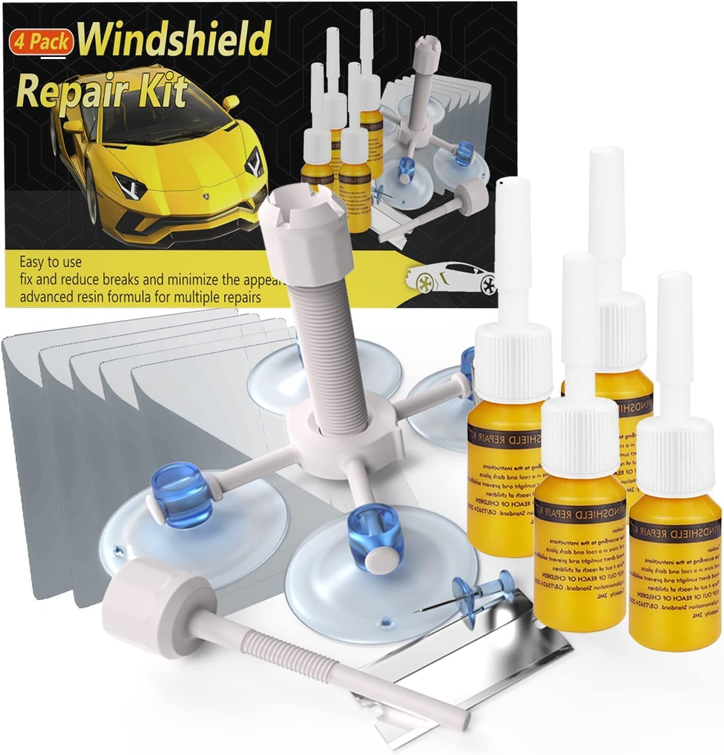 Windshield Repair Kit, Windshield Repair Kit for Chips and Cracks, Car Glass Repair Kit, Cracks Gone Glass Repair Kit, Automotive Glass Nano Fluid Windshield Crack Repair Kit for Chips (Yellow) image number 2