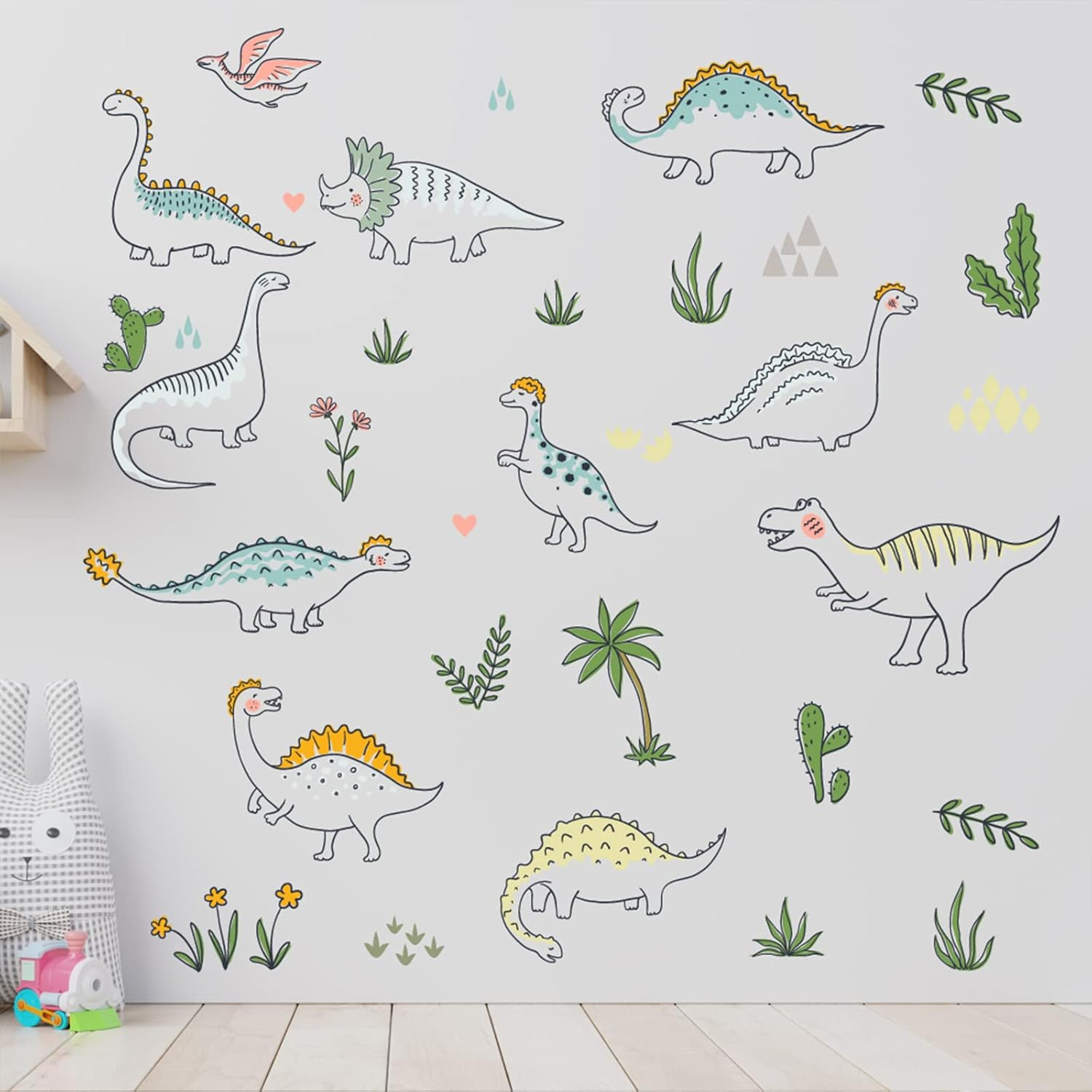 Cartoon Dinosaur Wall Decals, Colourful Dinosaur Stickers, Cute Dinosaur Decor, Colourful Wall Stickers for Kids Room, Nursery Decor, Playroom Decor (Type A) (Type A) image number 5