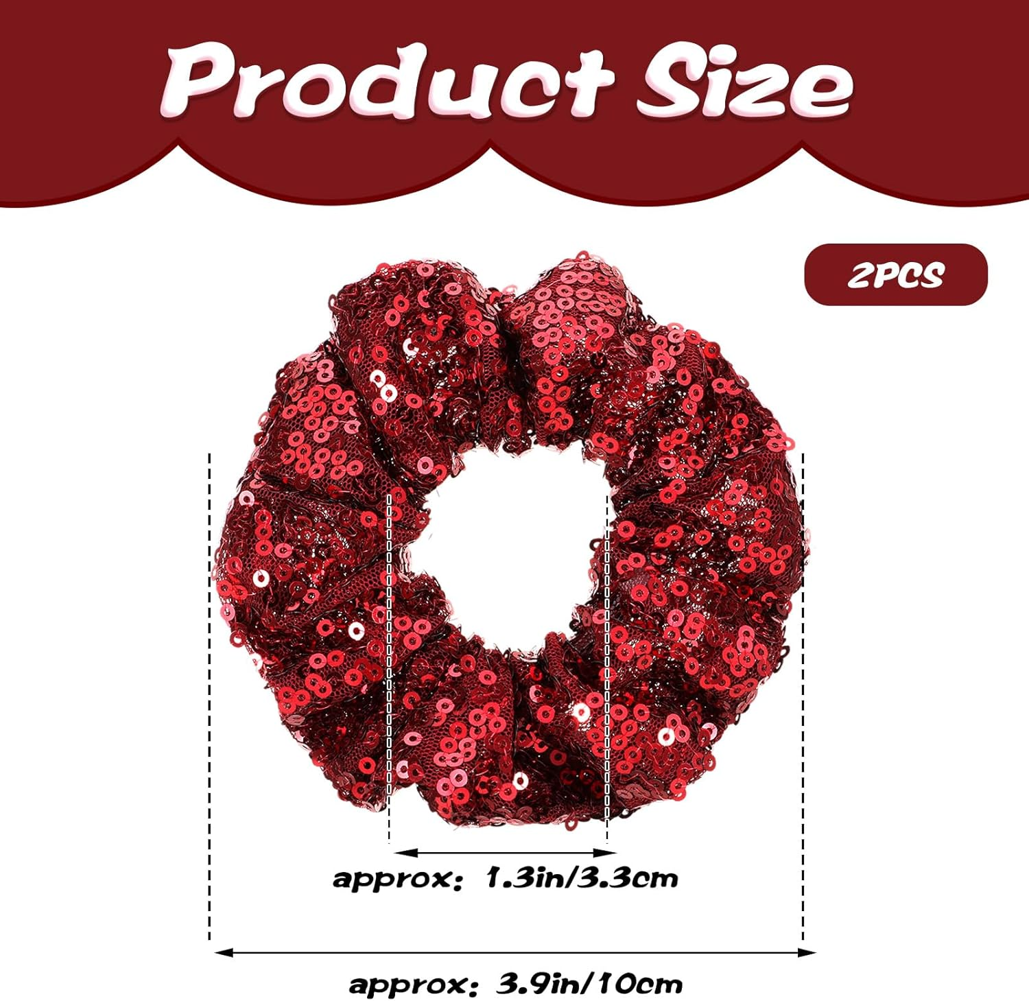 Pack of 2 Glitter Hair Bobbles Women'S Sequin Hair Scrunchies Glitter Red Wine Girls Sparkling Ponytail Holder Sequins Hair Accessories Elastic Hair Bands for Birthday Carnival Theme Party image number 1