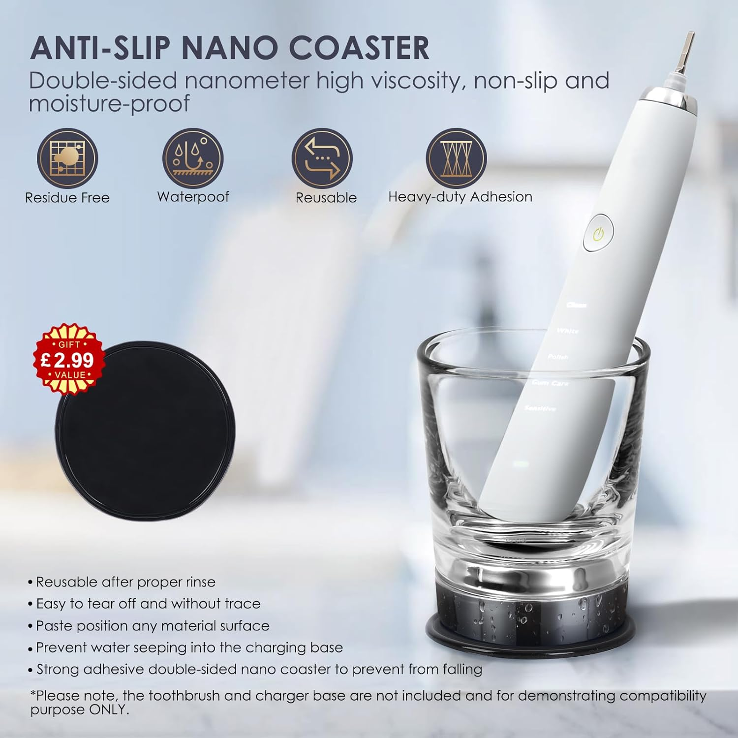 Charger Glass Cup, Compatible with Philips Electric Toothbrush, HX9100 CBA1001 CBA2001 CBA3001 & HX9300 HX9900 Series, Modern, Clear, Reusable, Non-Slip, 1 Count image number 1