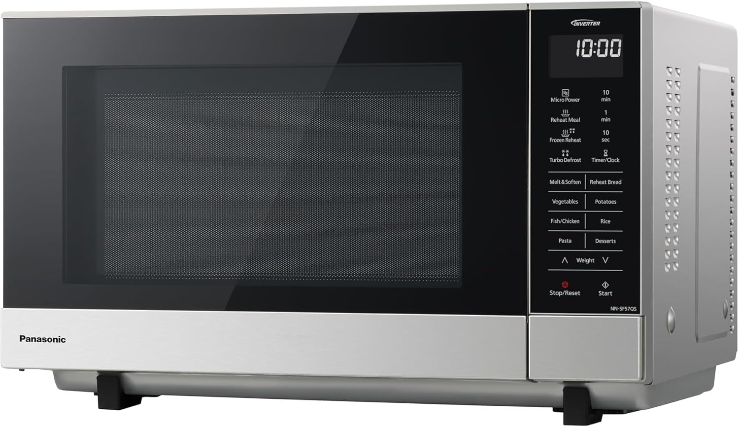 Panasonic 27L 1000W Inverter Flatbed Microwave, 17 Pre-Programmed Menus, 6 Power Levels, Touch Pad Control, Stainless Steel, Silver (NN-SF57QSQPQ) image number 2