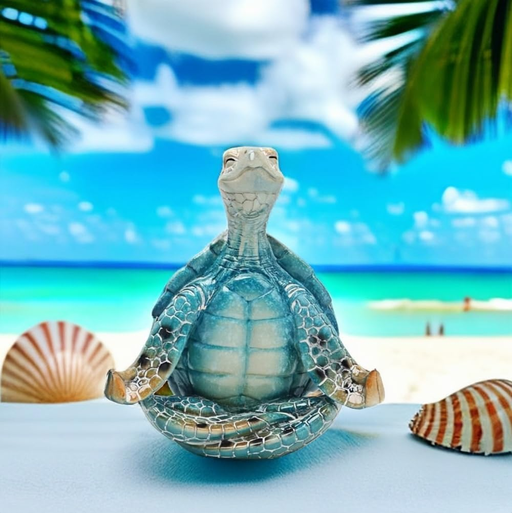 Sea Turtle Meditation Yoga Decor, Meditating Coastal Beach Decorations, Zen Yoga Resin Statue for Home Office Ornaments (Sit in Meditation)