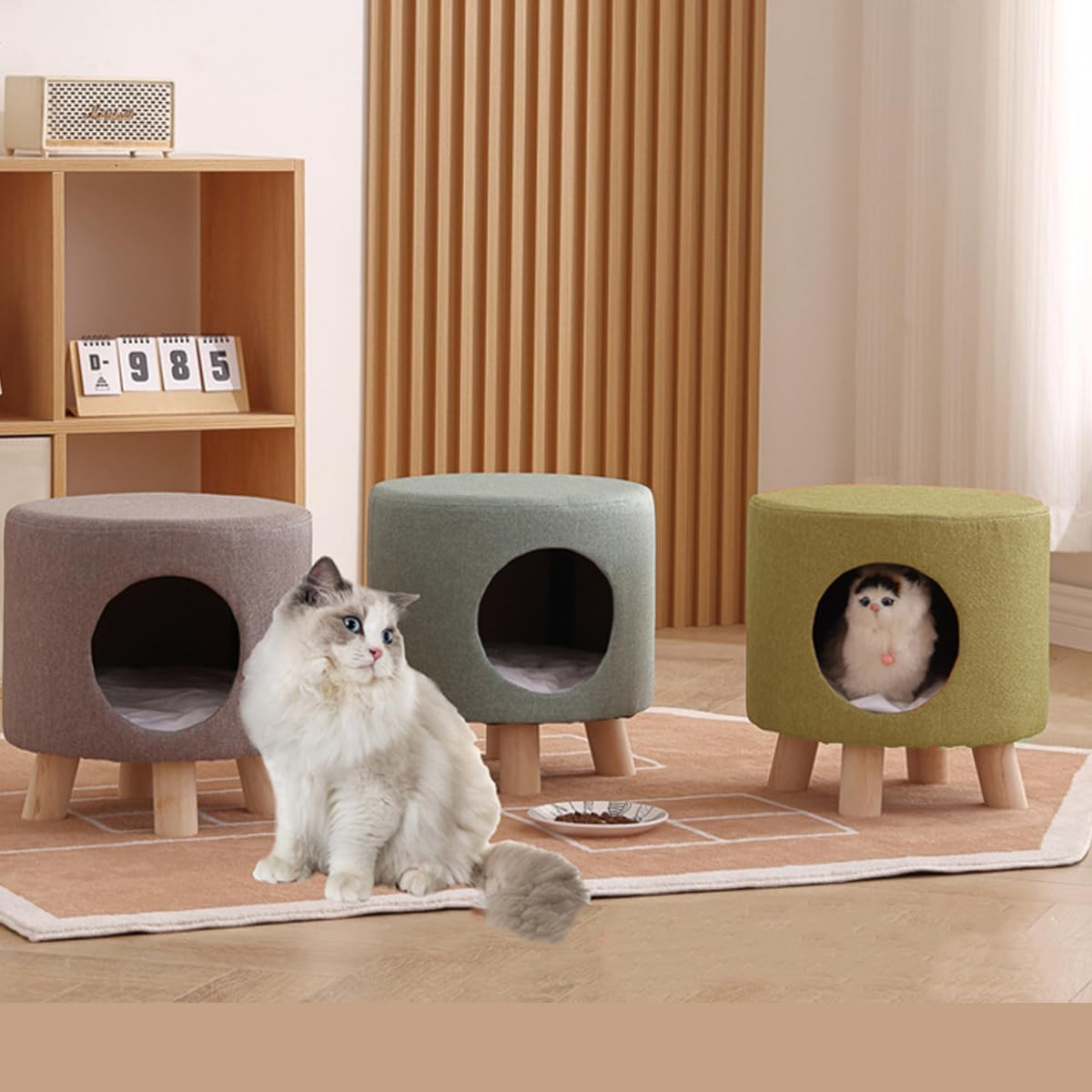 AIMALL Multi-Functional Wooden Cat Nest Stool with Soft Cushion and Three Colours (13.4 X 13.8 Inches)