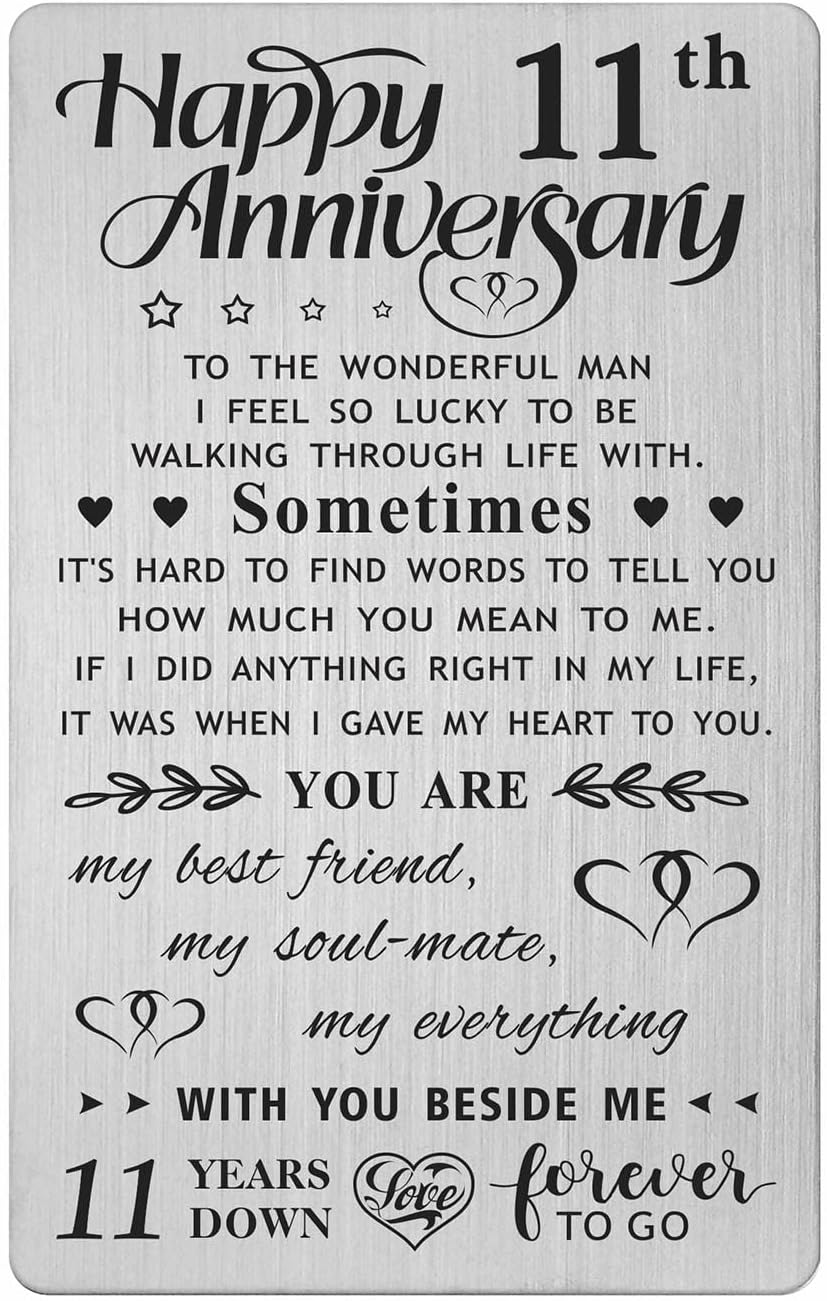 11Th Anniversary Card for Wife, Happy 11 Year Anniversary Card for Her, Metal Engraved Wallet Card image number 2