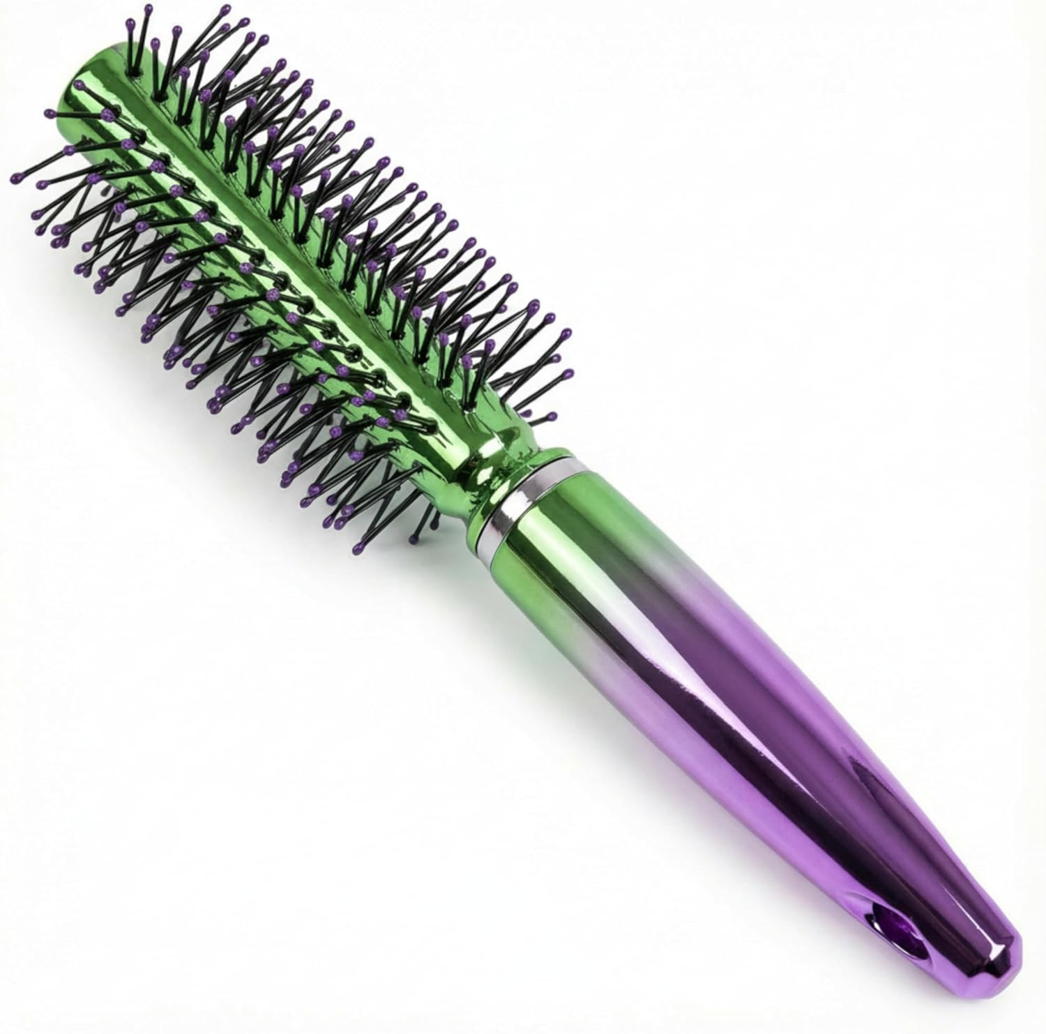 MIJOMA Nylon Bristle Hair Brush - Iridescent Metallic Finish - Ergonomic Handle - Ideal for Daily Styling & Grooming (Round Brush - 18Cm) image number 3