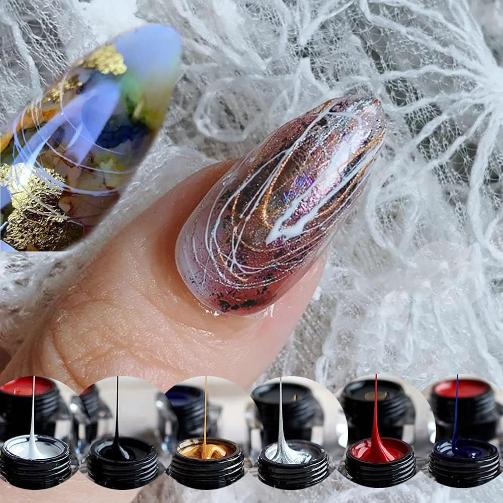 Spider Nail Gel Polish Kit Nail Spider Gel Paint for Nail Art Polish Brush Spider Nail Gel Art Paint for Nails Pulling Line Silk Drawing Painting Uv Led Black White Gel Nail Polish Kit
