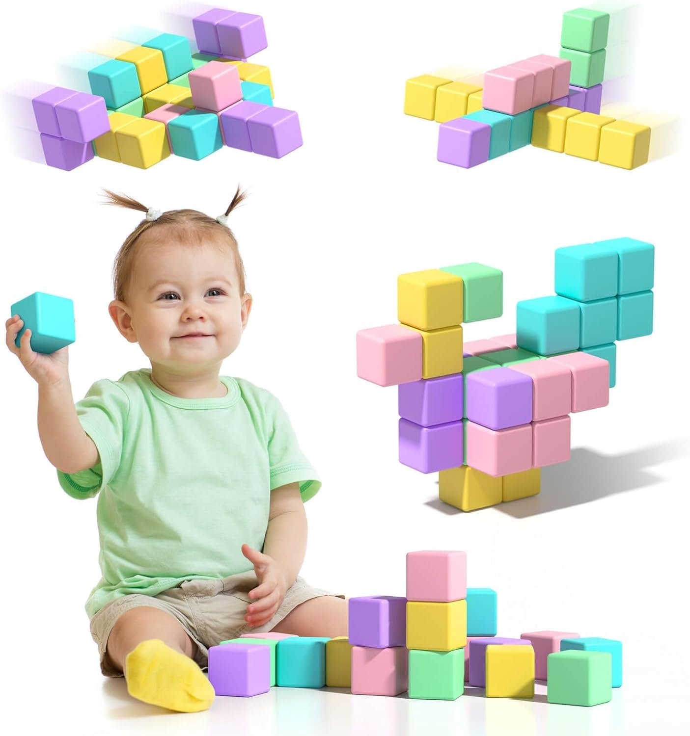 Magnetic Blocks 45 Pieces,1 Inch Large Building Blocks for Ages 3+ Year Old Boys and Girls,3D Magnetic Cubes for Kids,Preschool STEM Educational Sensory Magnet Toys (Colorful-45 PCS)