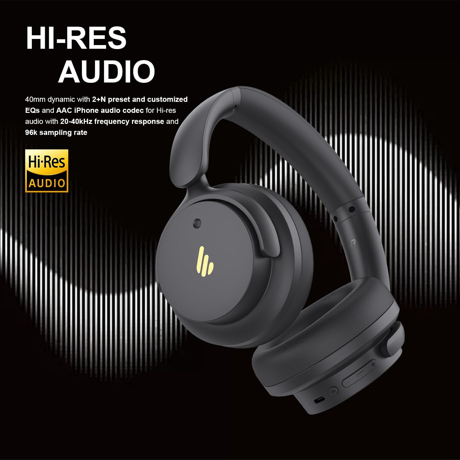 Edifier H9 Hybrid Active Noise Cancelling Headphones Bluetooth 5.4, over Ear Headphones Wireless with 75H Playtime, Hi-Res Audio, Spatial Audio, Multipoint Connection, Clear Calls, Foldable - Black - Grey image number 3