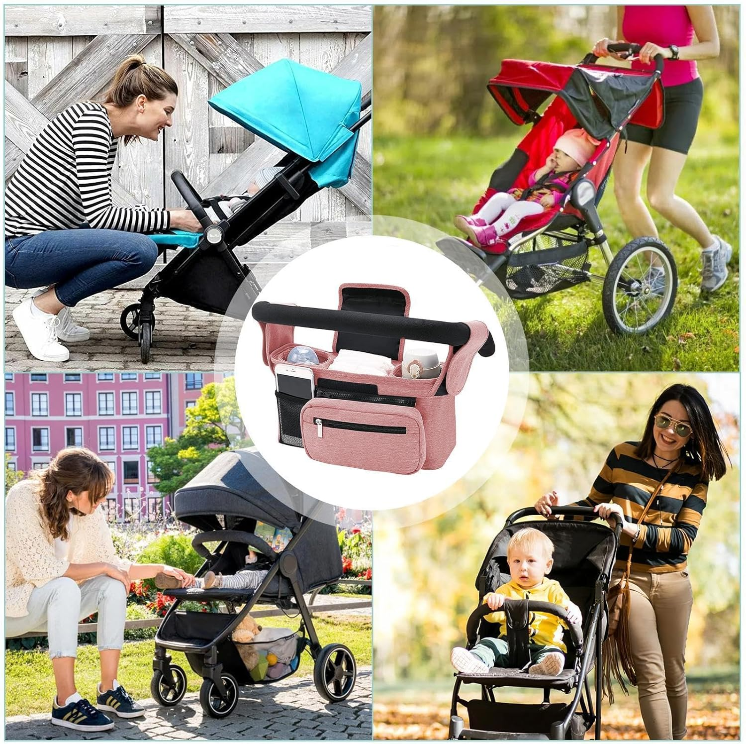 Stroller Bag Organizer | Water-Resistant Stroller Bag Attachment Baby Stroller Bag,Stroller Accessory Bag Stroller Pouch with Multiple Pockets for Bottles Diapers Wipes - Gray image number 5