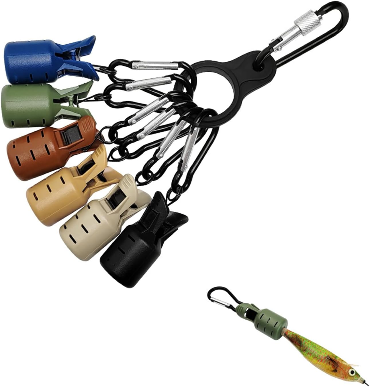 Rhoyee 6PCS Squid Jig Hook Covers with Carabiner &ndash; Durable Lure Safety Protectors for Fishing Bait & Squid Hooks, Universal Fit Hook Guard Case for Saltwater & Freshwater Anglers image number 1