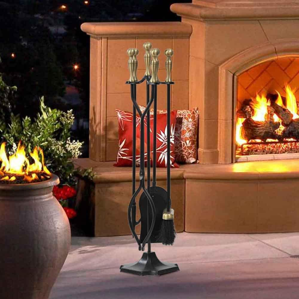 AMAGABELI 26.5 Inches (67.3 Cm) 5-Piece Fireplace Tool Set Fireplace Set with Wrought Iron and Interior Fittings Fireplace Accessories Fireplace Stand Fire Tongs Shovel Antique Brush Chimney Poker image number 6