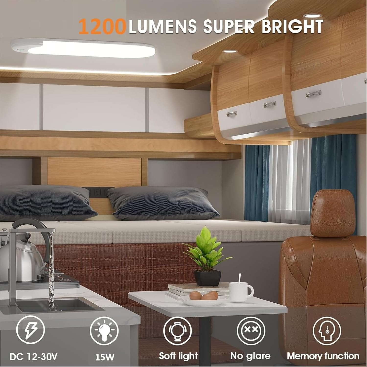 RV Lights Interior 12V Camper Lights 174Leds 15W 1200LM 3 Color Dimmable Super Bright LED Ceiling Dome Light Panel Light for Caravan Camper Travel Trailer Motorhome Sailboat Yacht(2Pack) image number 3