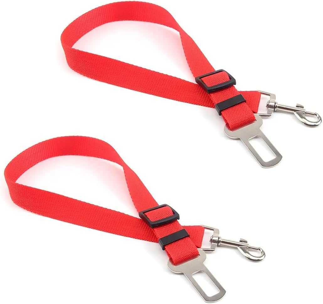 CGEAMDY 2 Pieces Dog Car Safety Seat Belt, Adjustable Dog Car Safety Belt with Universal Plug & Locking Bar, Dog Car Seat Belt Lead Restraint Harness Seatbelt Attachment Clip for Pet(Blue)