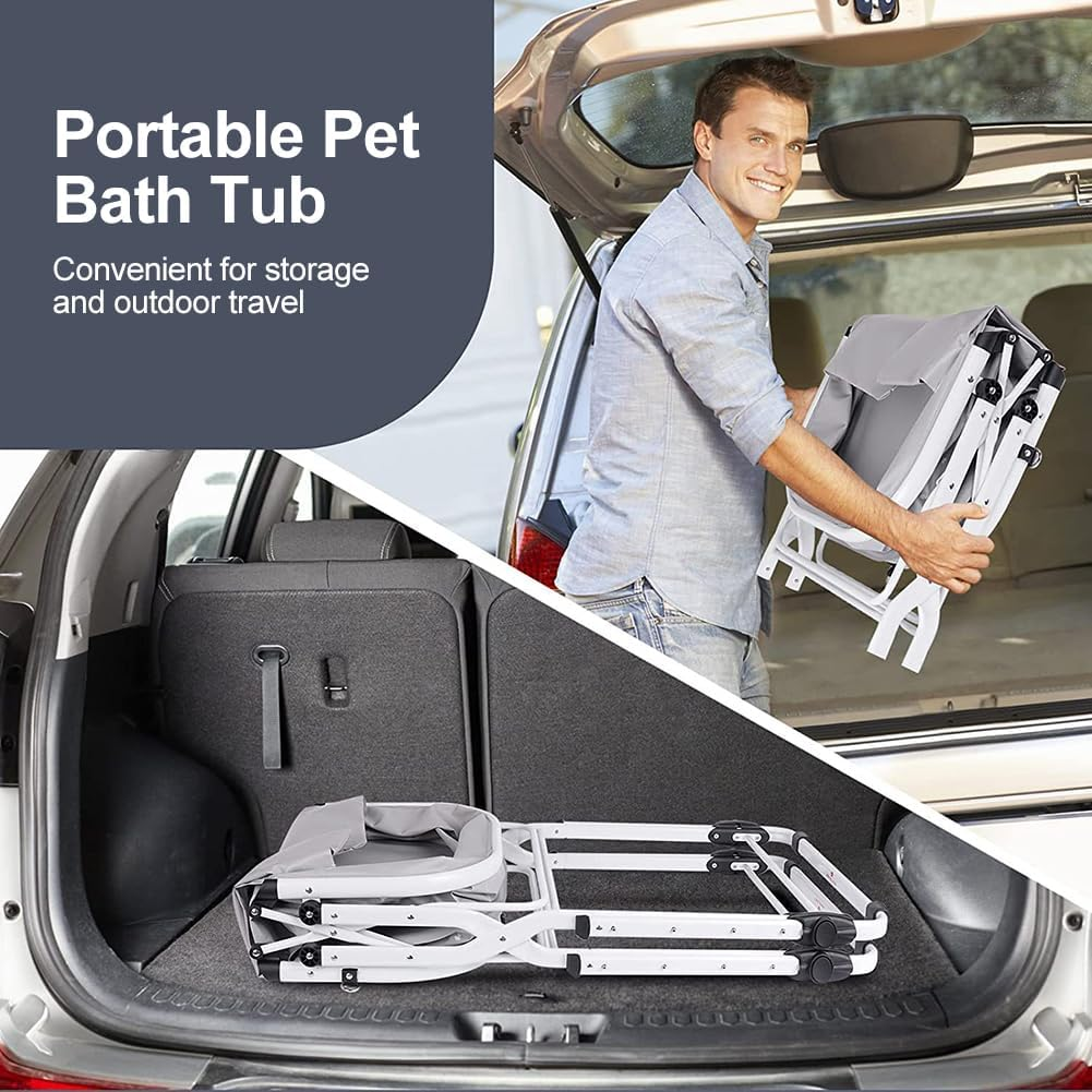 Portable Dog Bathtubs,3 in 1 Elevated Pet Bath Tubs Foldable Dog Washing Station for Small and Medium Dogs, Cats Home Bathing, Shower and Grooming,5 Adjustable Heights, up to 140 Lbs image number 2