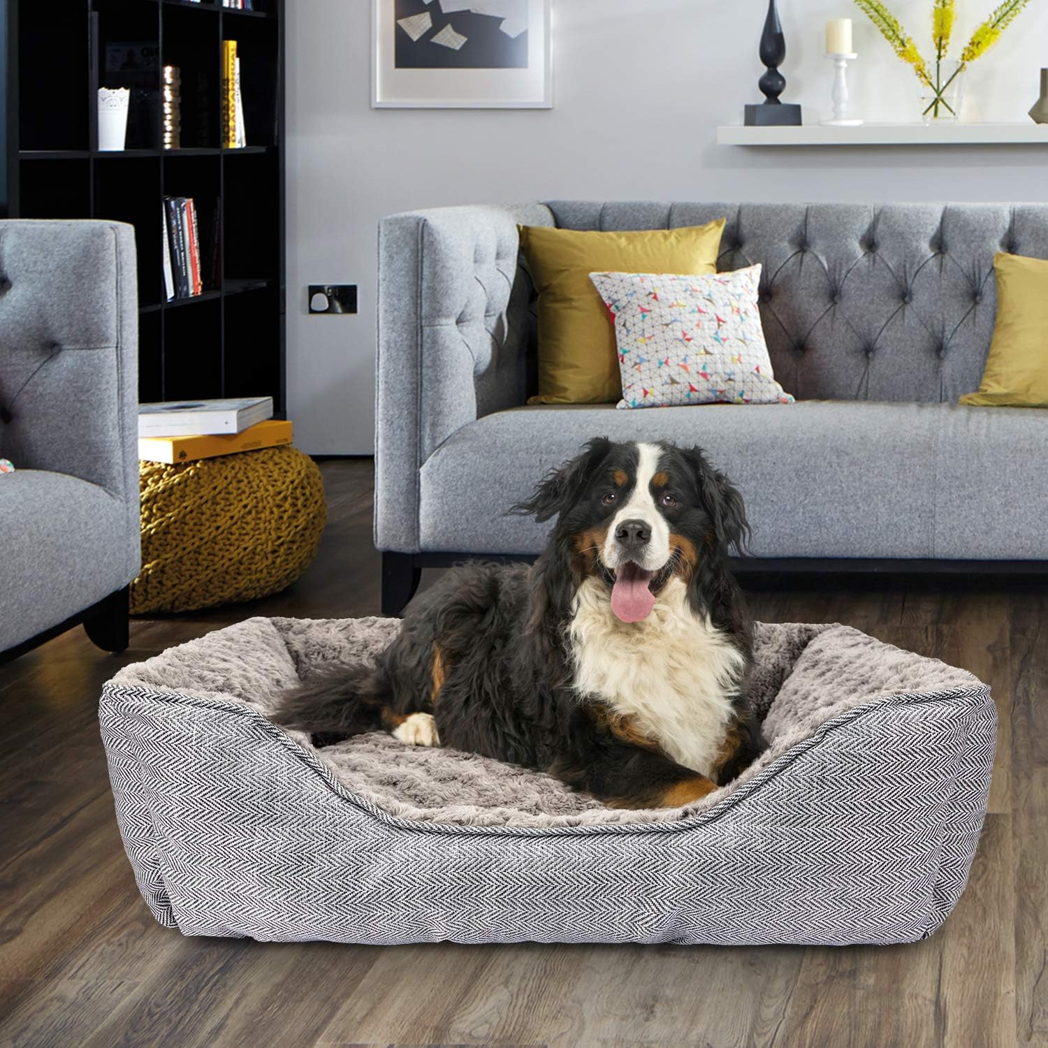 FURTIME Dog Bed for Large Medium Small Dogs Soft Washable Pet Bed Orthopedic Dog Sofa Bed Breathable Rectangle Sleeping Bed Anti-Slip Bottom(25'', Grey) image number 1