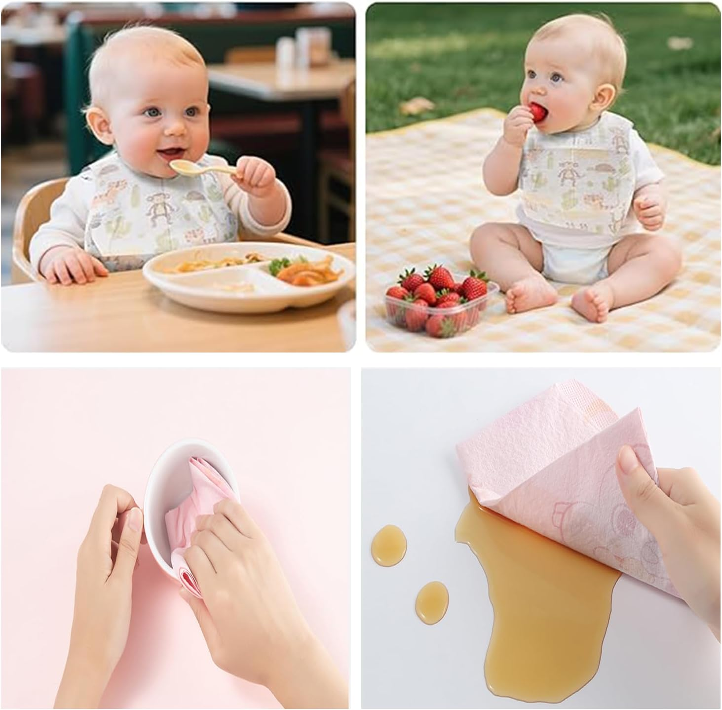 50PCS Disposable Baby Bibs &ndash; Waterproof Travel Bibs for Girls & Boys with Large Pocket, Adjustable Neck, Leak-Proof Liner, Individually Wrapped for Toddler Feeding image number 5