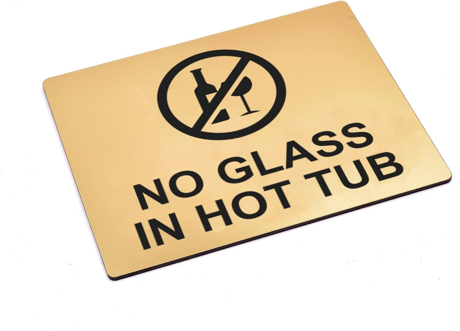 No Glass in Hot Tub Sign Adhesive Sticker Warning Notice, SILVER/GOLD/YELLOW Engraved with Text and Universal Icon Symbol and Text (Size 12Cm X 10Cm) (Gold) image number 2