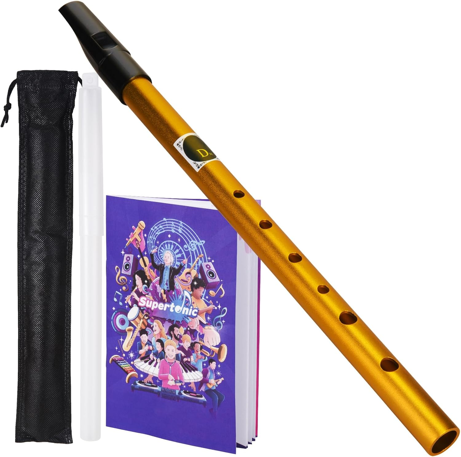 Irish Tin Whistle in Key of C, Traditional Penny Whistle for Adults & Beginners, Ideal for Celtic Folk Music, Brass Clarke Wind Instruments & Low Whistle with Music Book (Gold) image number 1