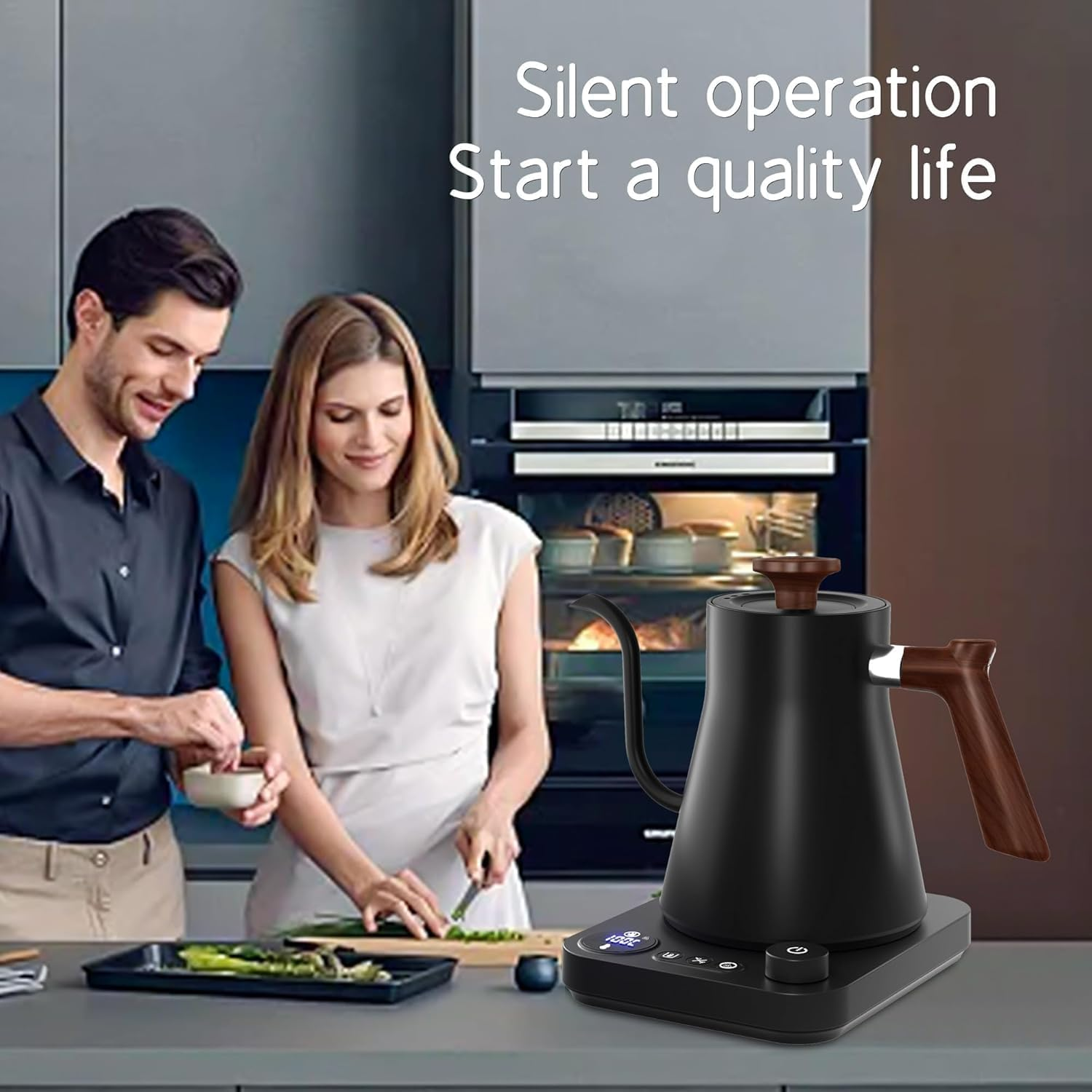 Electric Gooseneck Kettle with LCD Display, Real-Time Temp Control Hot Water Boiler to Pour over Coffee, Milk, Tea, Switchable ℉/℃, 1200 Watt Quick Heating Pot, 0.9L, 304 Stainless Steel image number 2