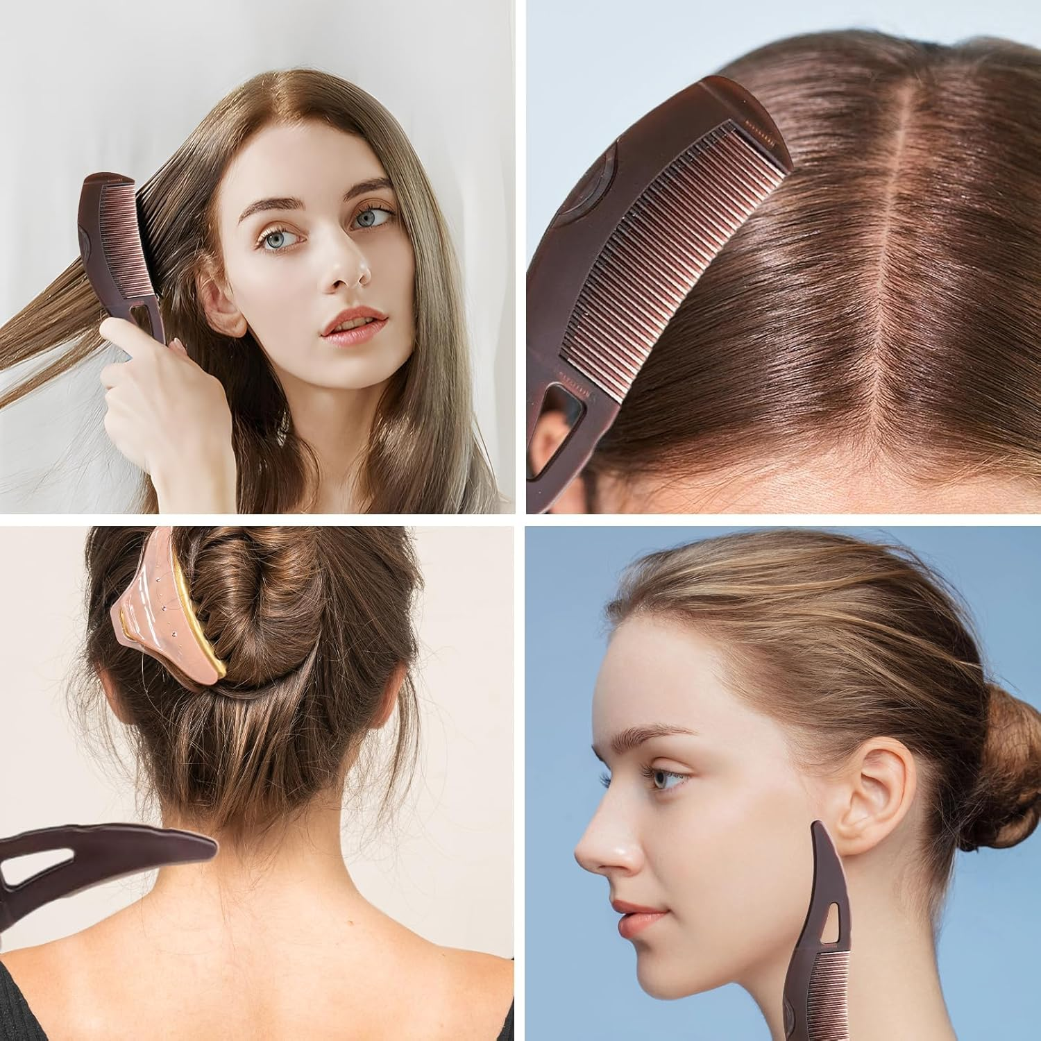 TELAIN 3 Piece Scalp Care Combs Hollow Teeth for Dandruff Removal & Massage Brush for Healthy Scalp, Removal of Dirt and Dandruff, Brown & Red (Set of 3) image number 5