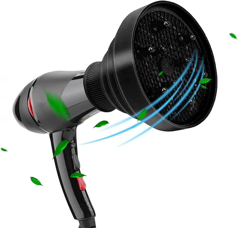 Hair Diffuser, Diffuser Hair Dryer, Diffuser Hair Dryer Attachment, with Silicone Adapter, Foldable Hair Dryer Diffuser Attachment for Curly or Wavy Hair Styling, Black image number 1
