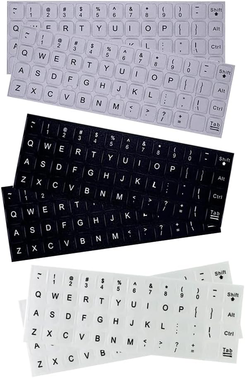 Universal English Keyboard Stickers, 2Pack Keyboard Stickers, Computer Keyboard Stickers, Black Background and Silver Big Lettering, Stickers for Computer Laptop Notebook Desktop