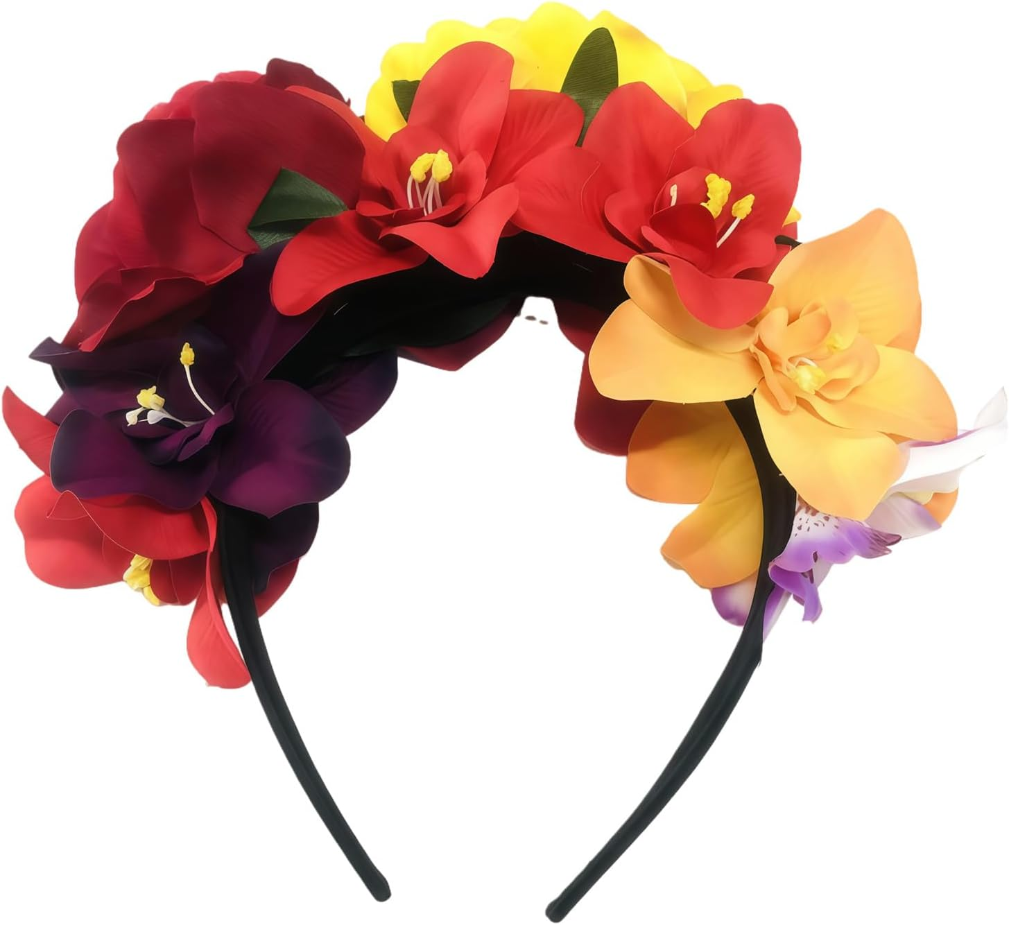 Mexican Flower Crown Headband Halloween Flower Headband Bohemia Floral Hairband Rose Flower Crown Party Costume Day of the Dead Headpiece Cosplay Hair Accessories image number 5