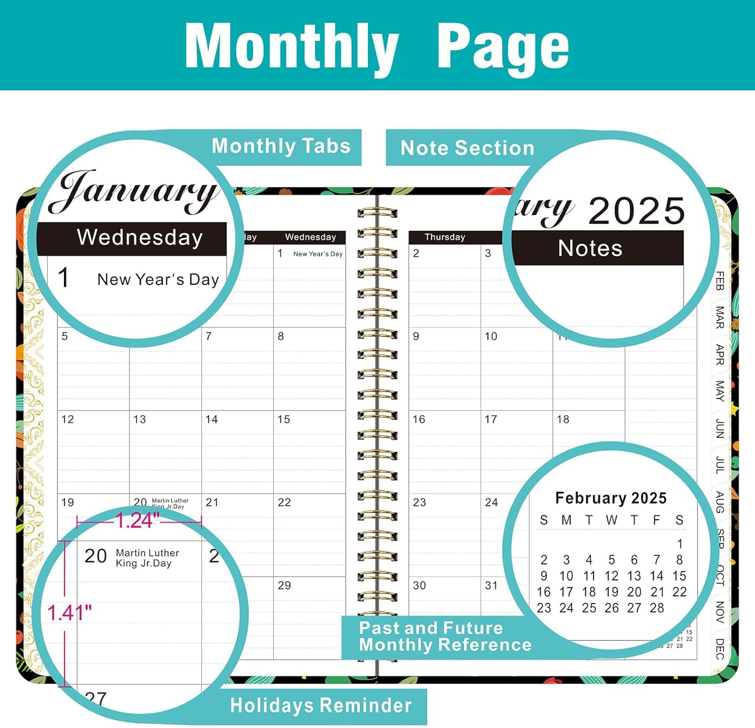 2025 Planner,2025 Weekly and Monthly Planner January to December A5（6.5"X 8.5"）Academic Planner 12 Month Work Planner with Tabs,Hardcover Thick Paper,Twin-Wire Binding image number 4