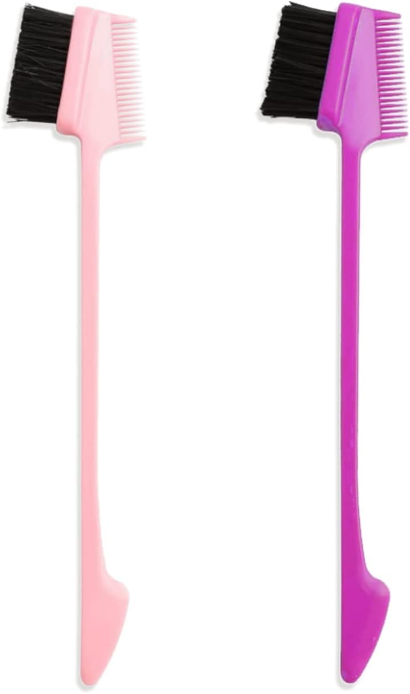 2Pcs Hair Edge Brush,Hair Edge Control Brush,2 Colors Double Sided Control Hair Brushes,2 in 1 Hair Edge Control Brush,Dual Ended Hair Comb Brush for Eyelash Combs Hairstyling Eyebrow Brushes image number 1