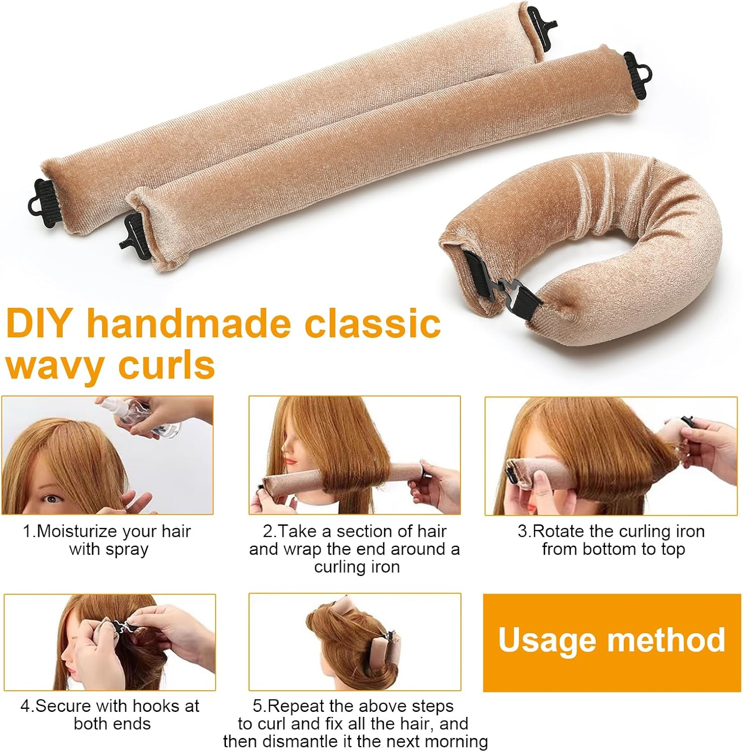 Pack of 3 Curls without Heat, Heatless Curls Band, Curlers with Hooks, Overnight Blowout, Heat-Free Curling Iron for All Hair Types, DIY Overnight Curls for Long, Medium Hair image number 4