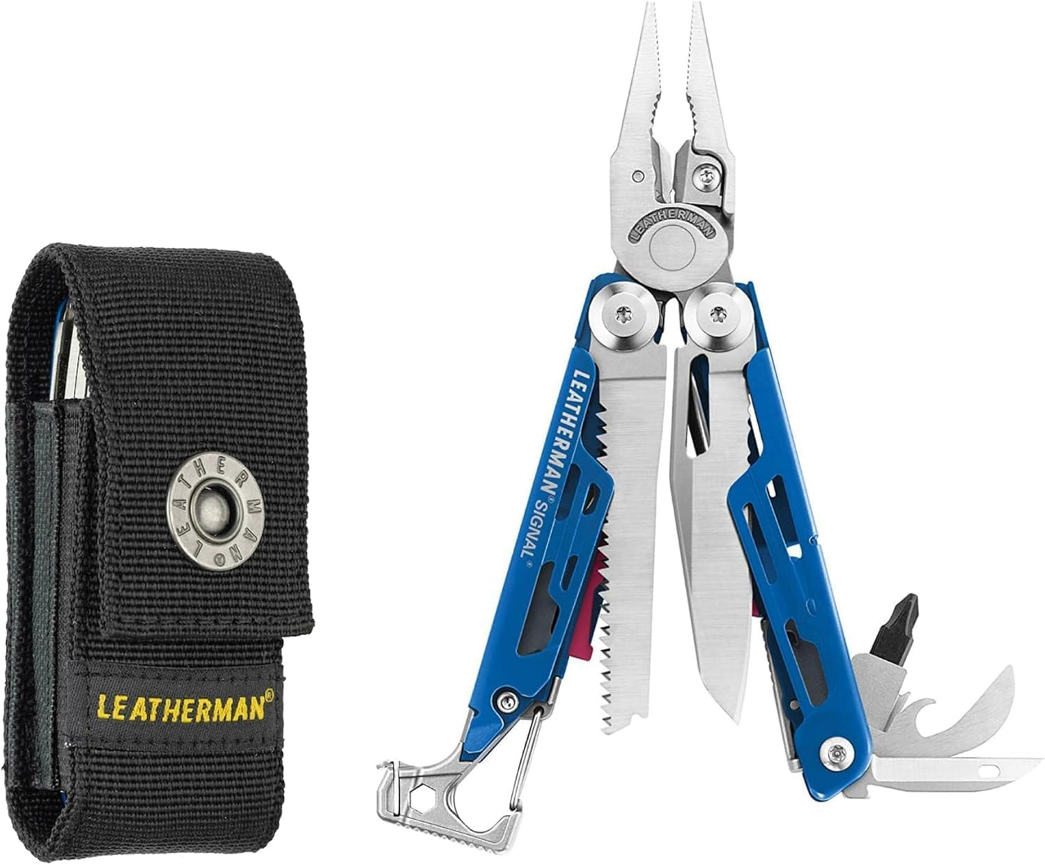Leatherman Signal&reg; Survival Multitool with Hammer, Whistle & 19 Tools - 4.5" Stainless Lockable Multitool - Aqua & Silver - Ideal for Outdoor Adventures, Camping & EDC