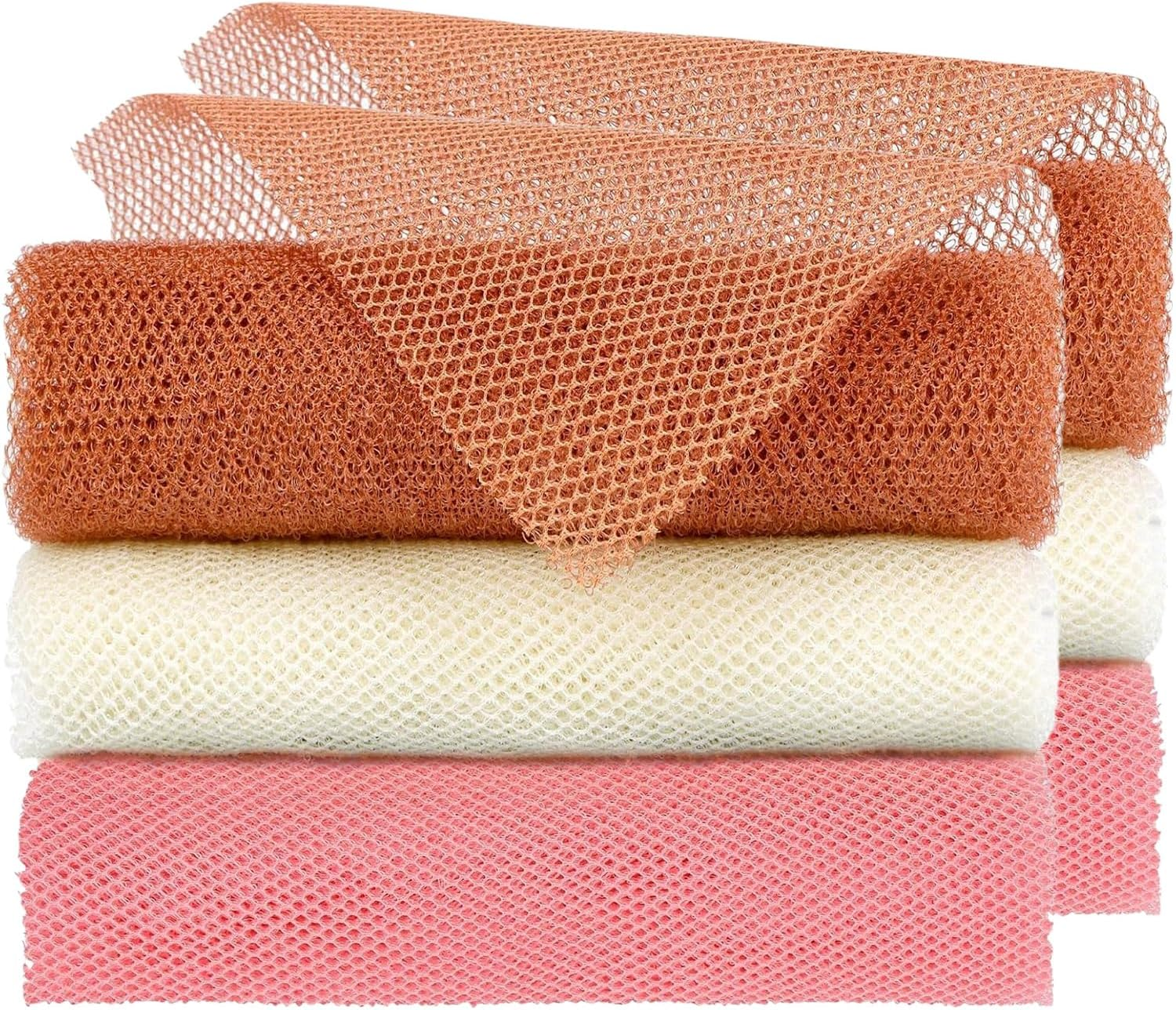6 Pcs African Net Sponge Authentic，Body Scrubber, Body Exfoliator, Body Scrubber Net for Back Skin Smoother Pink, White, Brown image number 3
