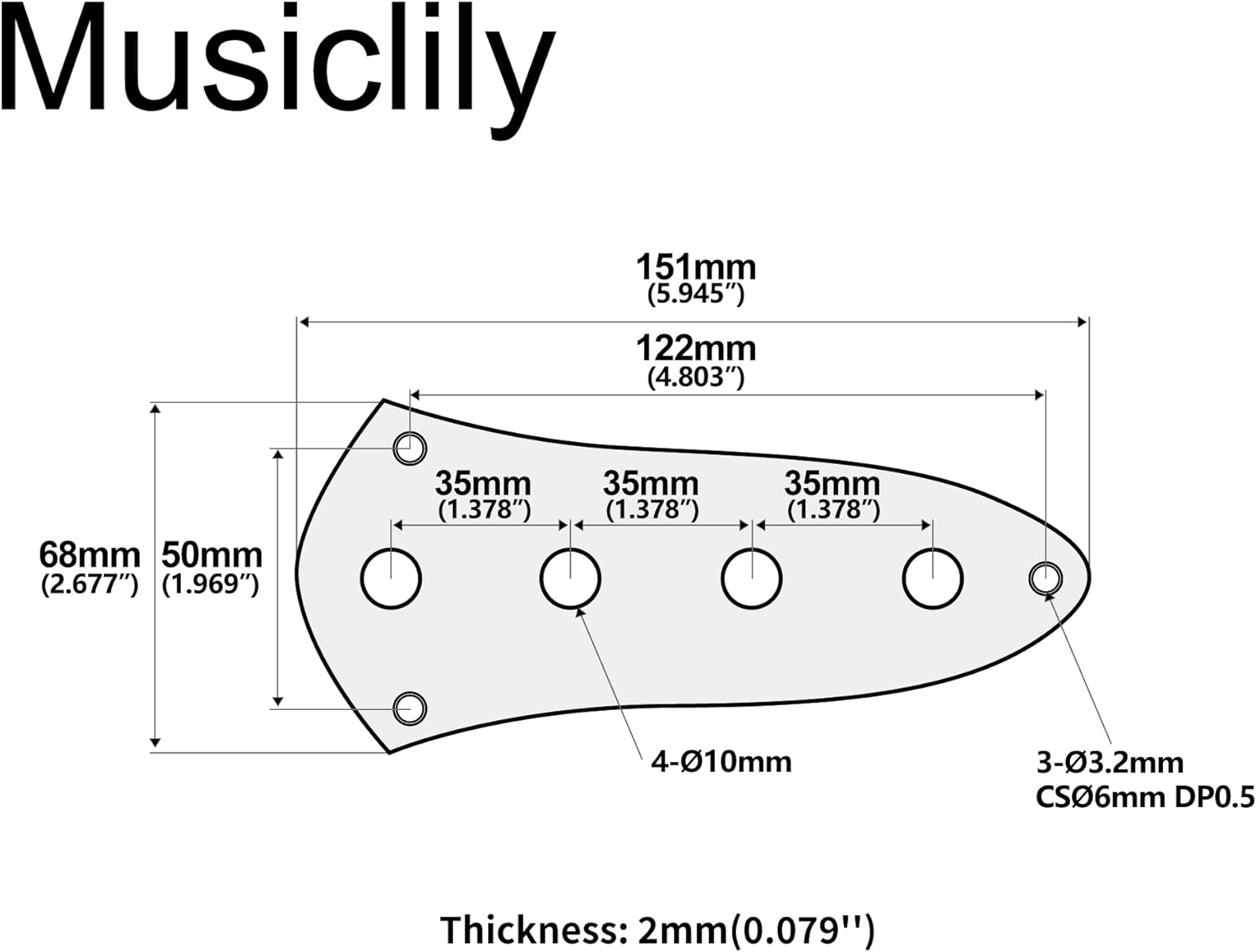 Musiclily Pro Steel 4-Hole Jazz Bass Control Plate for JB Style Electric Bass, Gold - Black image number 2