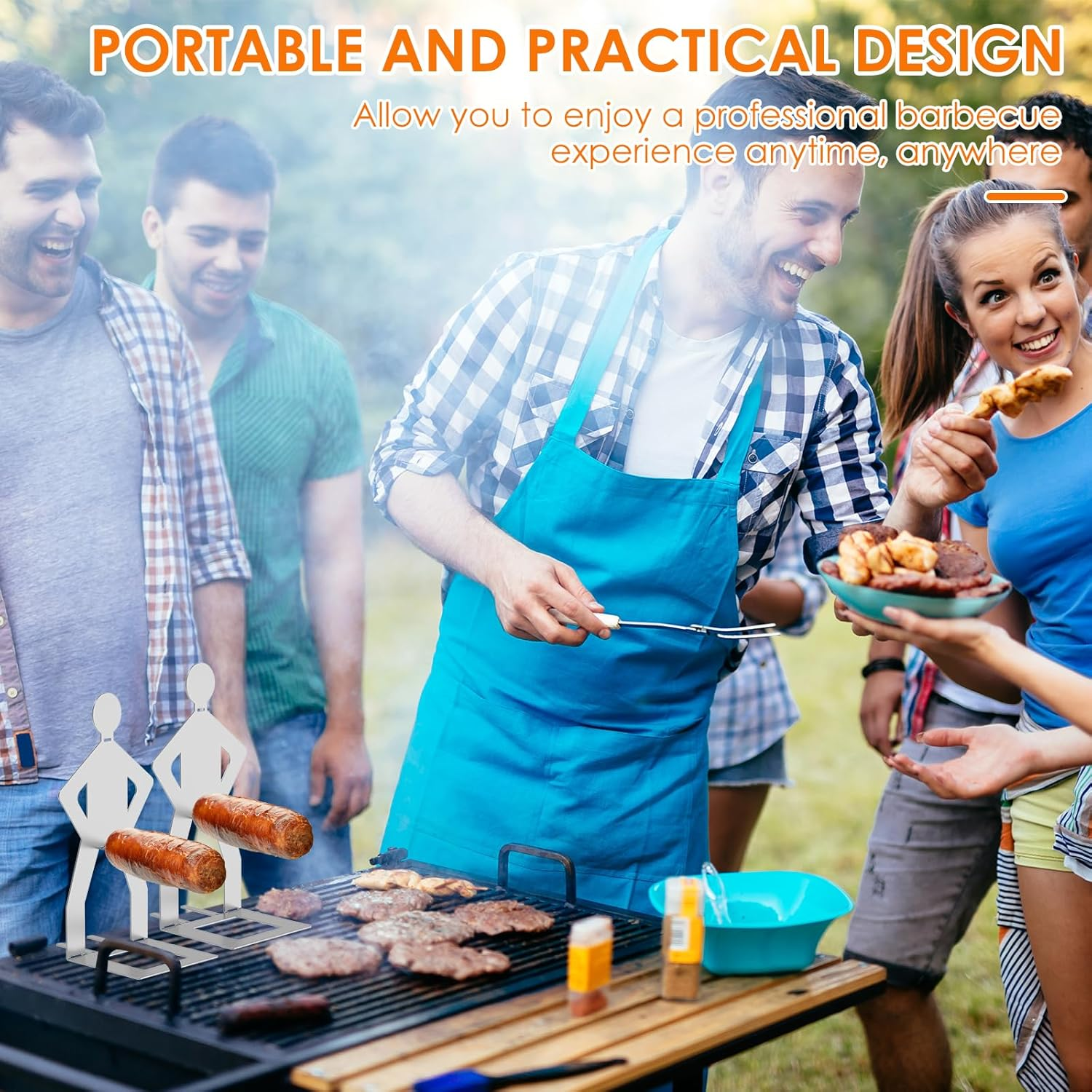 4Pcs Funny Hot Dog and Sausage Stand,Stainless Steel Standing Man Sausage Barbecue Rack,Portable Hot Dog BBQ Holder for Gathering Camping Outdoor image number 1