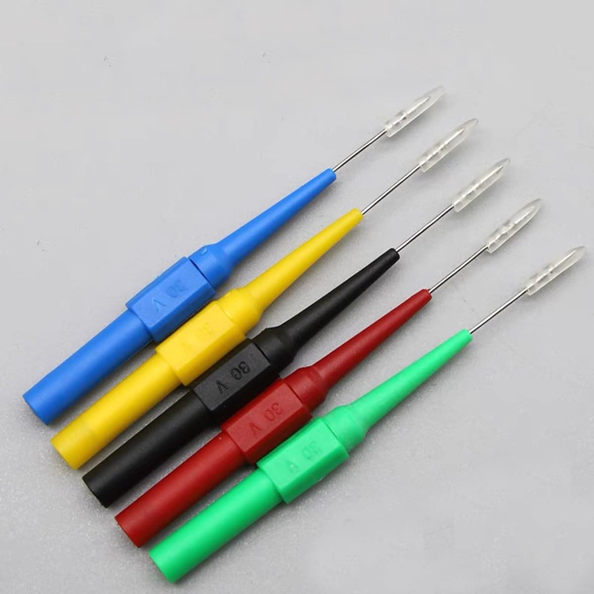 10PCS 0.7Mm Test Probe Pins, Non-Destructive Insulation Wire Piercing Needle, Stainless Steel Back Probe Pins, Tip Multimeter Probes for Banana Socket Plug, Car Tester (5 Color) image number 3