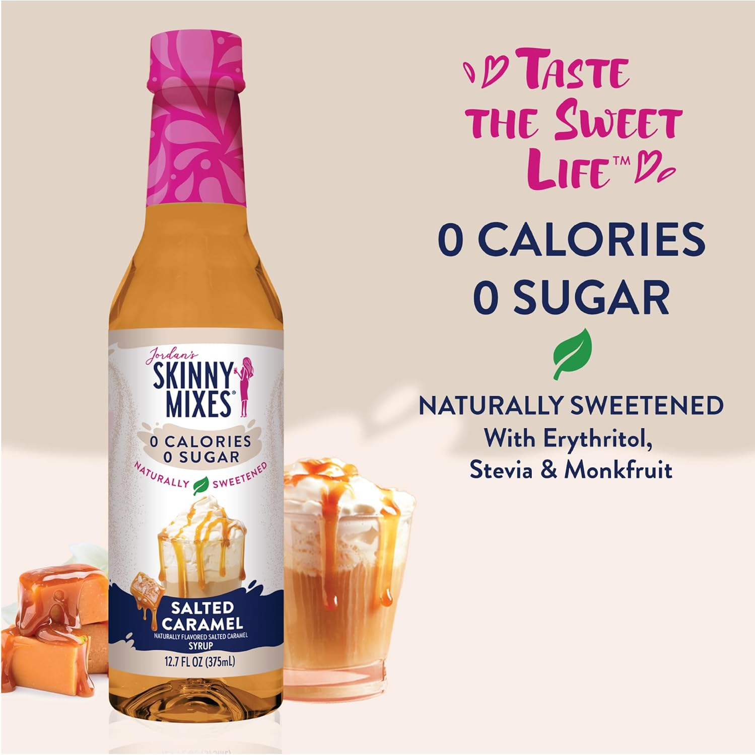 Jordan'S Skinny Syrups Salted Caramel Naturally Sweetened, 0 Calorie, 0 Sugar, No Artificial Flavors 12.7 Fl Oz image number 2