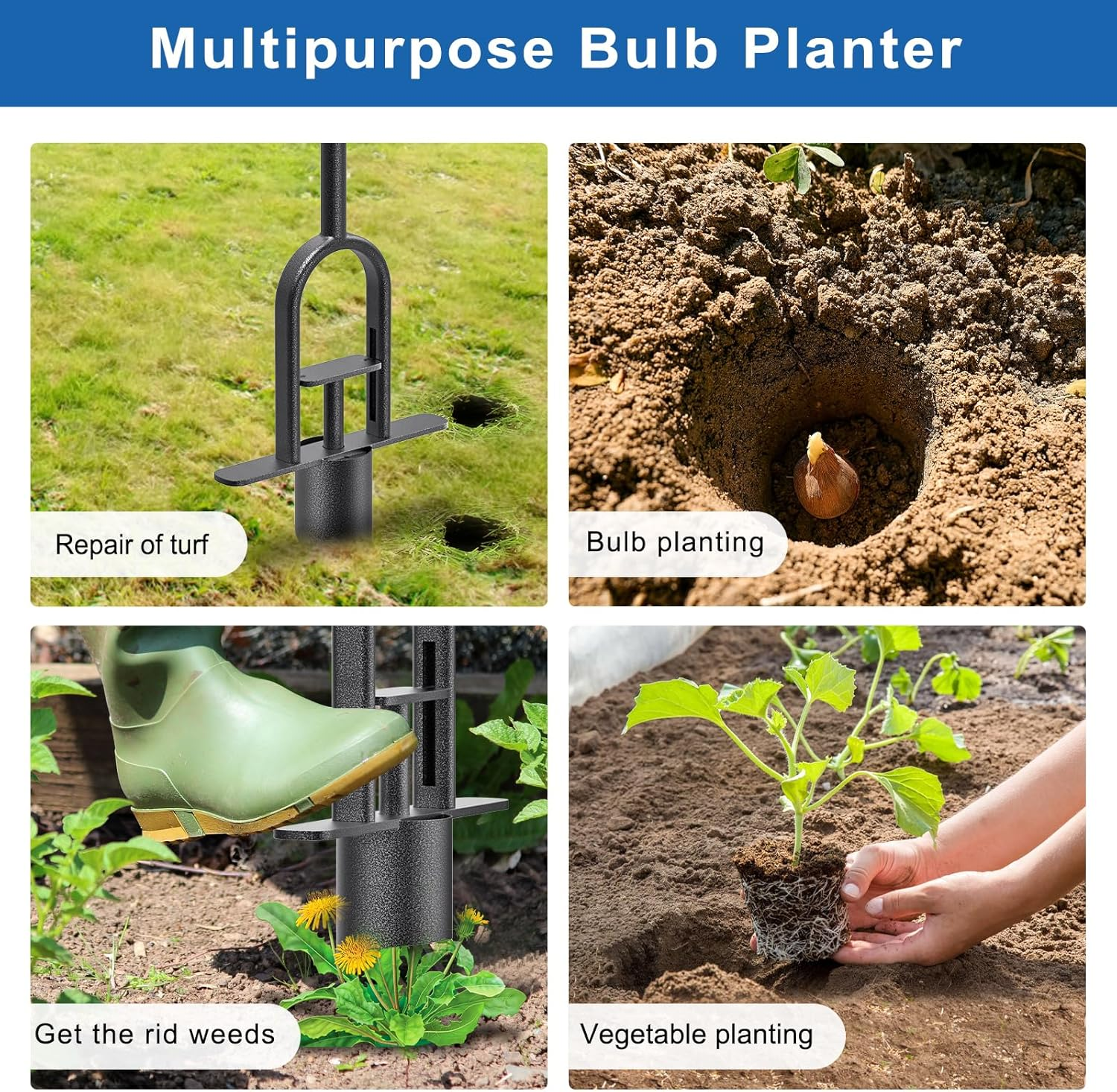 Garden Grass Plugger Tool with Long Handle Sod Turf Plugger Steel Bulb Planter with Soft Rubber Grip Plants Transplanter Tool for Digging Holes, Repair of Turf, Transplant Seedling image number 6