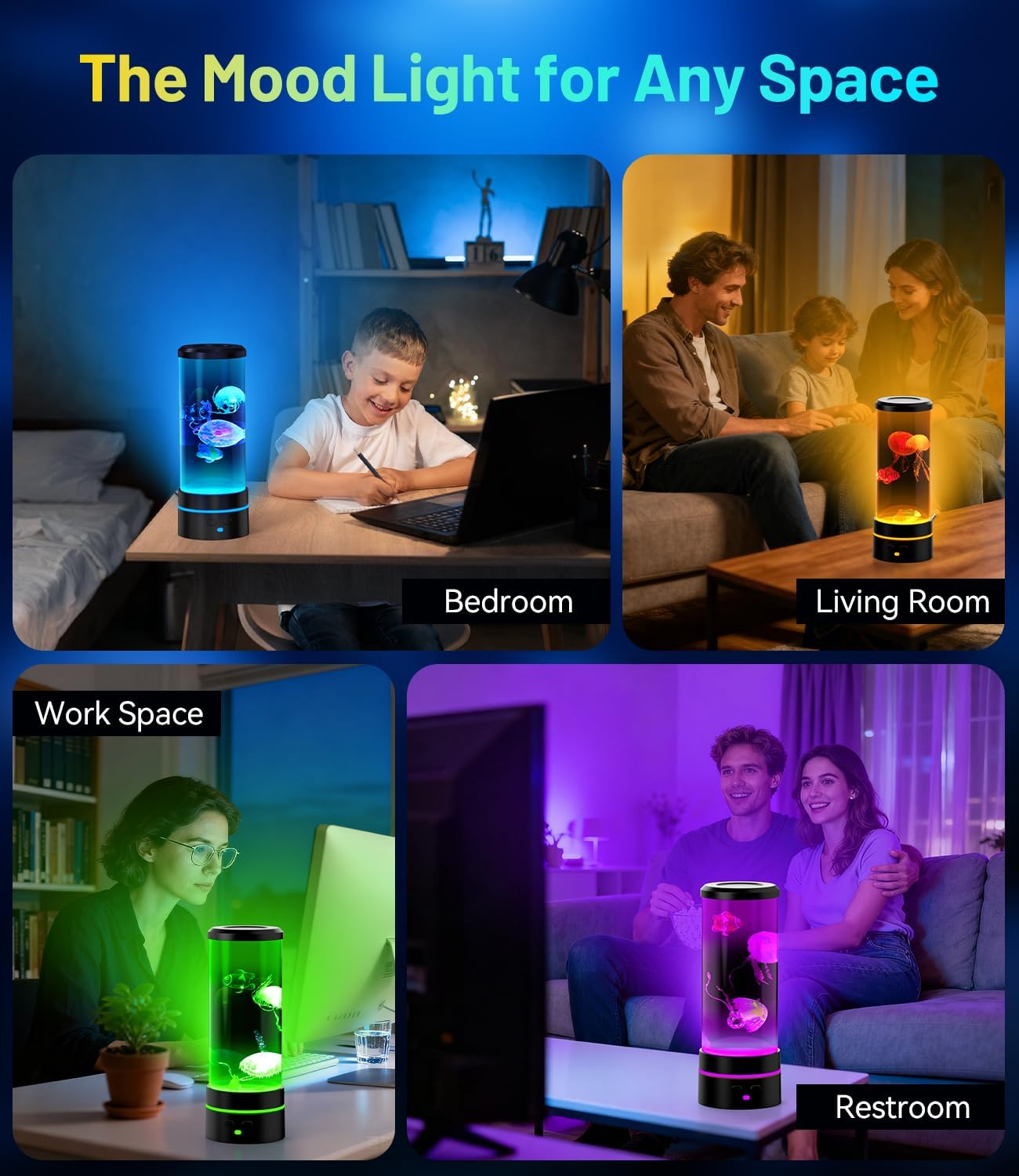 Fantasy Jellyfish Lights with Remote Control, LED Ocean Lamp with Simulated Jellyfish, 16 Colors Adjustable Aquarium Night Light for Home Office Decor Relax Night Lamp Valentine'S Day Gift(Black) - Black image number 2