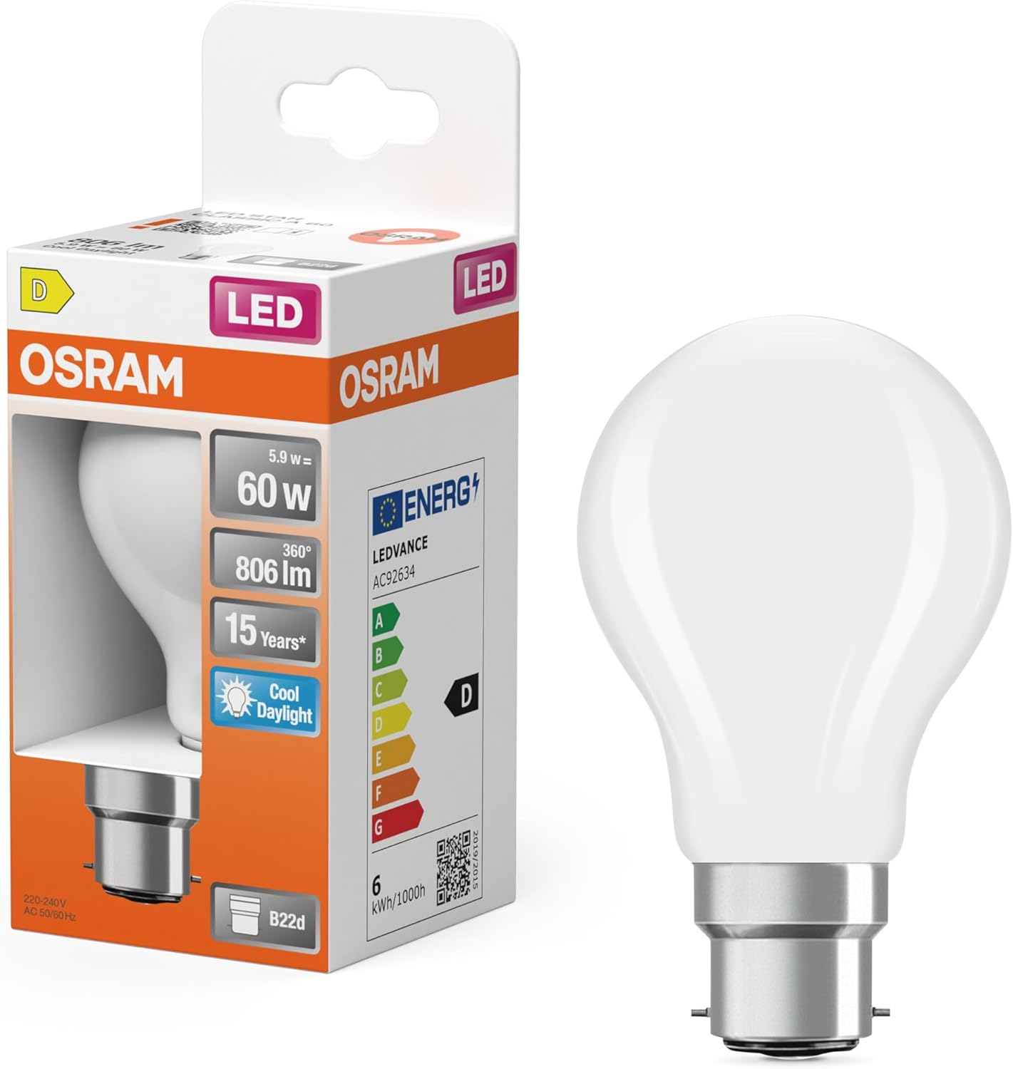 OSRAM LED Retrofit Classic a 5.9 W 865 Frosted B22D