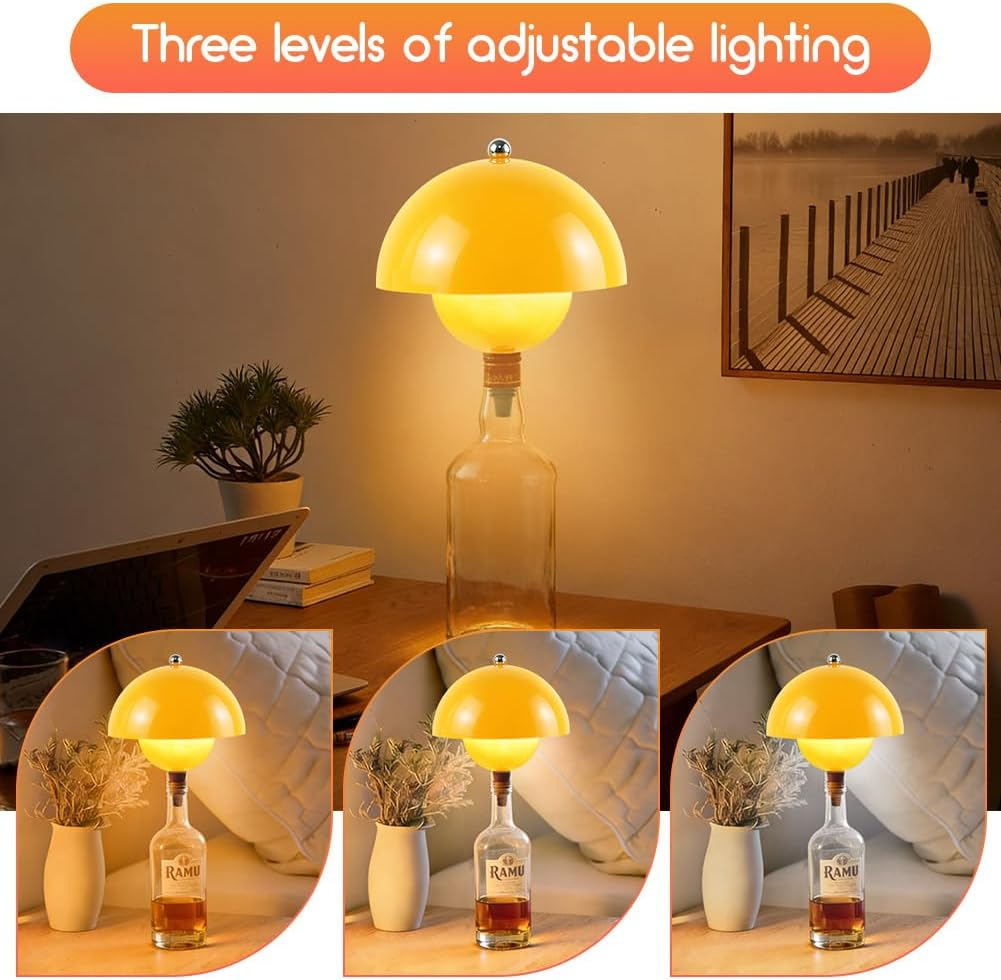 CEWROM Rechargeable Bottle Lamp Attachment LED Rechargeable, 3 Adjustable Colour Temperature Modes, Touch Bottle Lamp, Wireless USB Rechargeable Table Lamps, for Restaurant, Bedroom, Garden (Yellow) image number 5