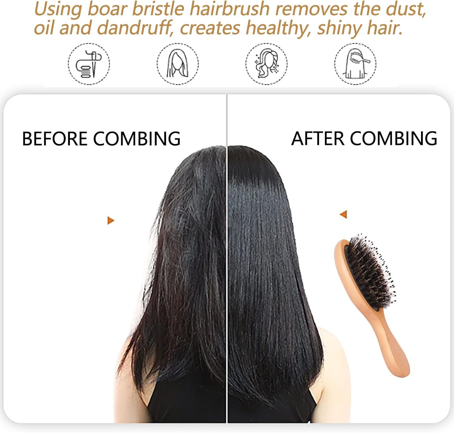 Wooden Paddle Bristle Comb Mini Boar Bristle Hairbrush Paddle Travel Bristle Brush Pocket Portable Bamboo Bristle Hairbrush for Men Women Kids image number 4