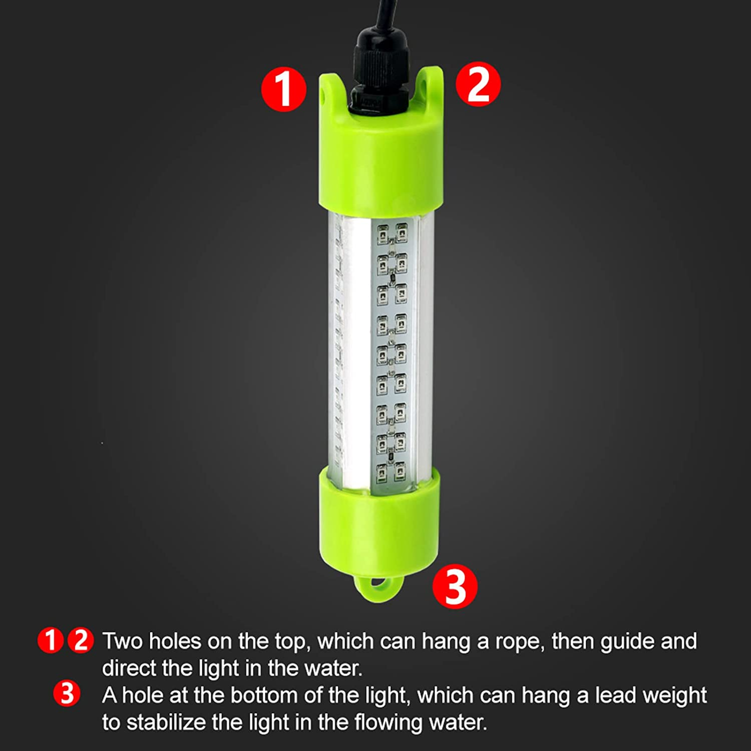 18W 45W DC 12V Green IP68 Waterproof Aluminum Super Bright LED Fish Bait Submersible Dock Underwater Fishing Light Attractants for at Night Snook Crappie with Battery Clamps Cigarette Lighter Plug image number 3