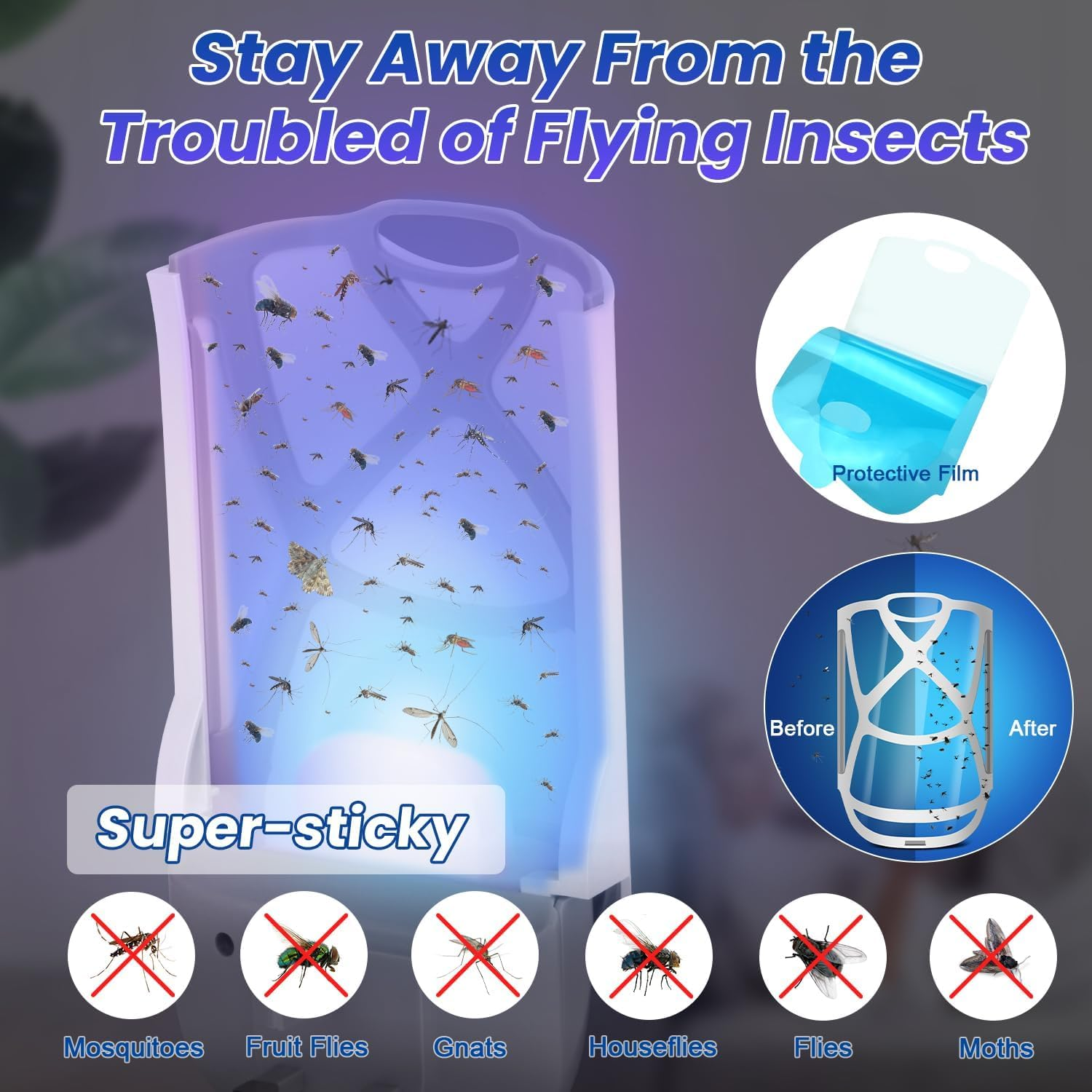 Necomi Flying Insect Trap, Upgraded Mosquito Killer for Indoors, Bug Zapper, with Night UV Light Captures Flies, Mosquito Killer for Flies, Fruit Flies, Moths, 2 Device+12Pcs Adhesive Cards（ AU 2PCS） - Grey-1Pcs image number 5