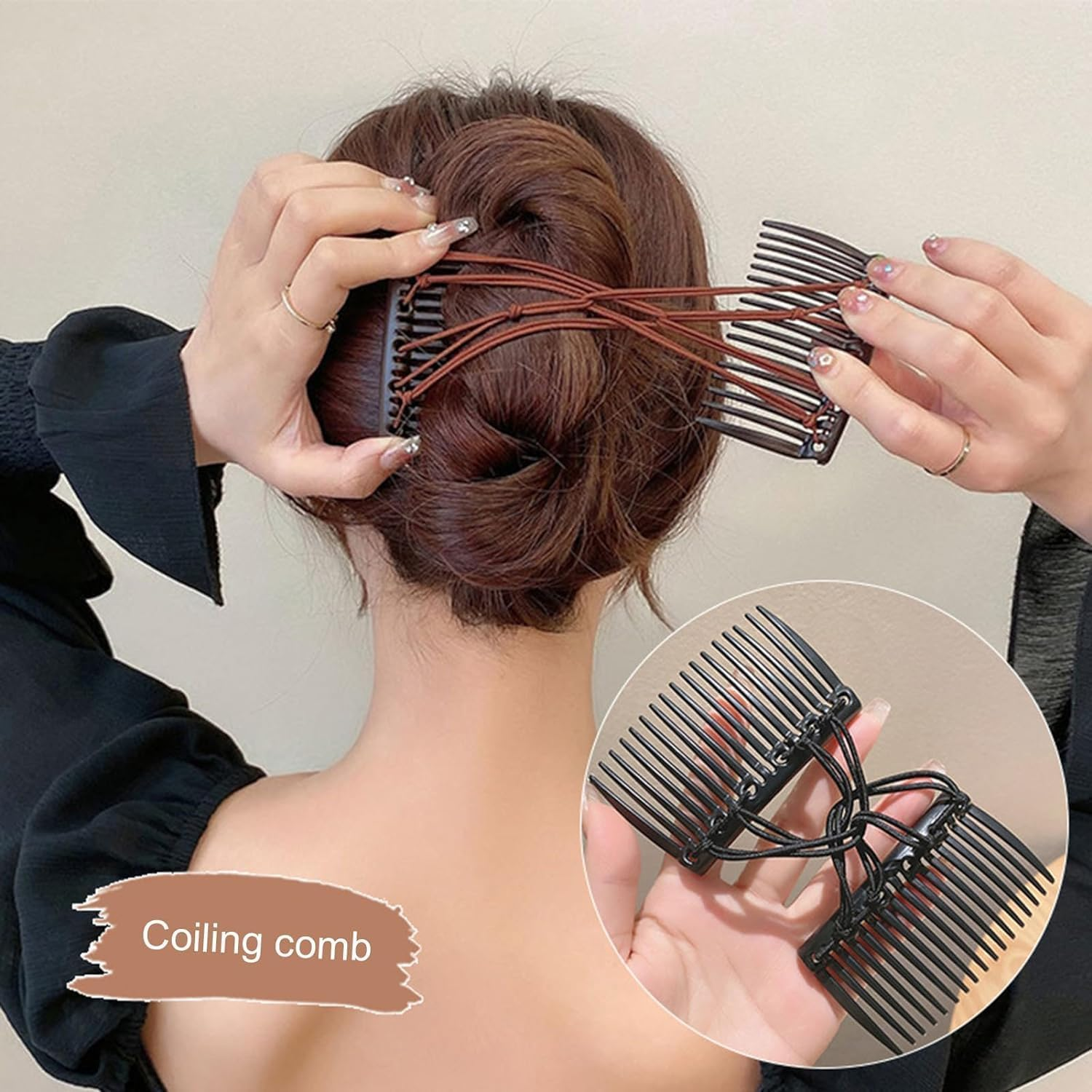Black Adjustable Magic Hair Clip Combs, 2025 New Stretchy Double Comb Hair Clip,No Crease Hair Pins Double Slides Hairpins Combs Women Hair Styling Magic Hair Combs for Women Accessories image number 1