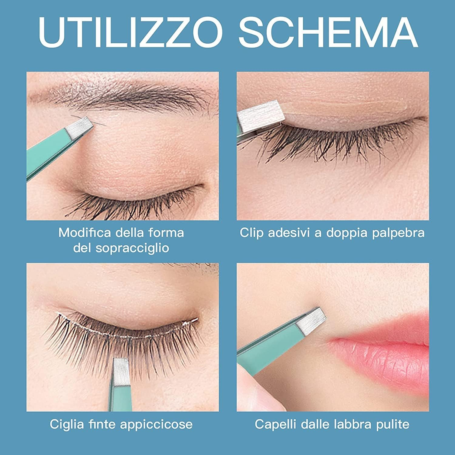 Beauty Eyebrow Tweezers Set Stainless Steel Slanted and Pointed Tip Hairs Tweezer Set Eyebrows Plucking Eyelash Extension Ingrown Hair Remover Tools 4Pcs Set image number 4