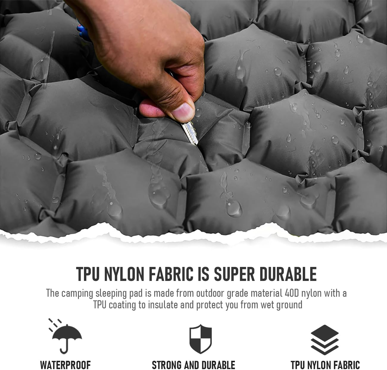 Alpen Outdoor Portable Sleeping Pad, Built-In Pump, Mattress Inflatable Foot Press Ultralight Mat with Pillow for Backpacking, Hiking, Traveling (Grey) - Green image number 6