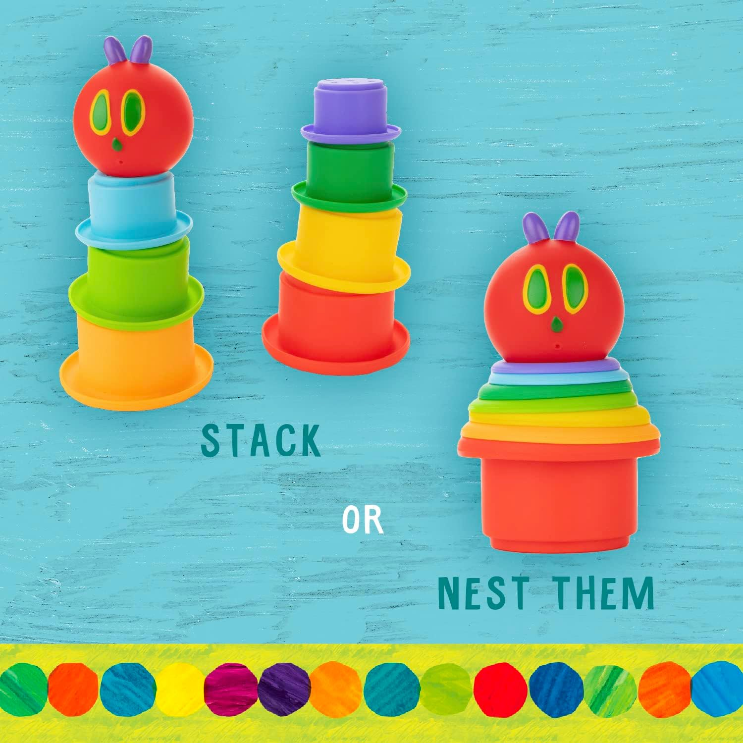 The World of Eric Carle the Very Hungry Caterpillar Silicone Stacking Cups and Squirty Set (Pack of 8), Multicolour image number 5