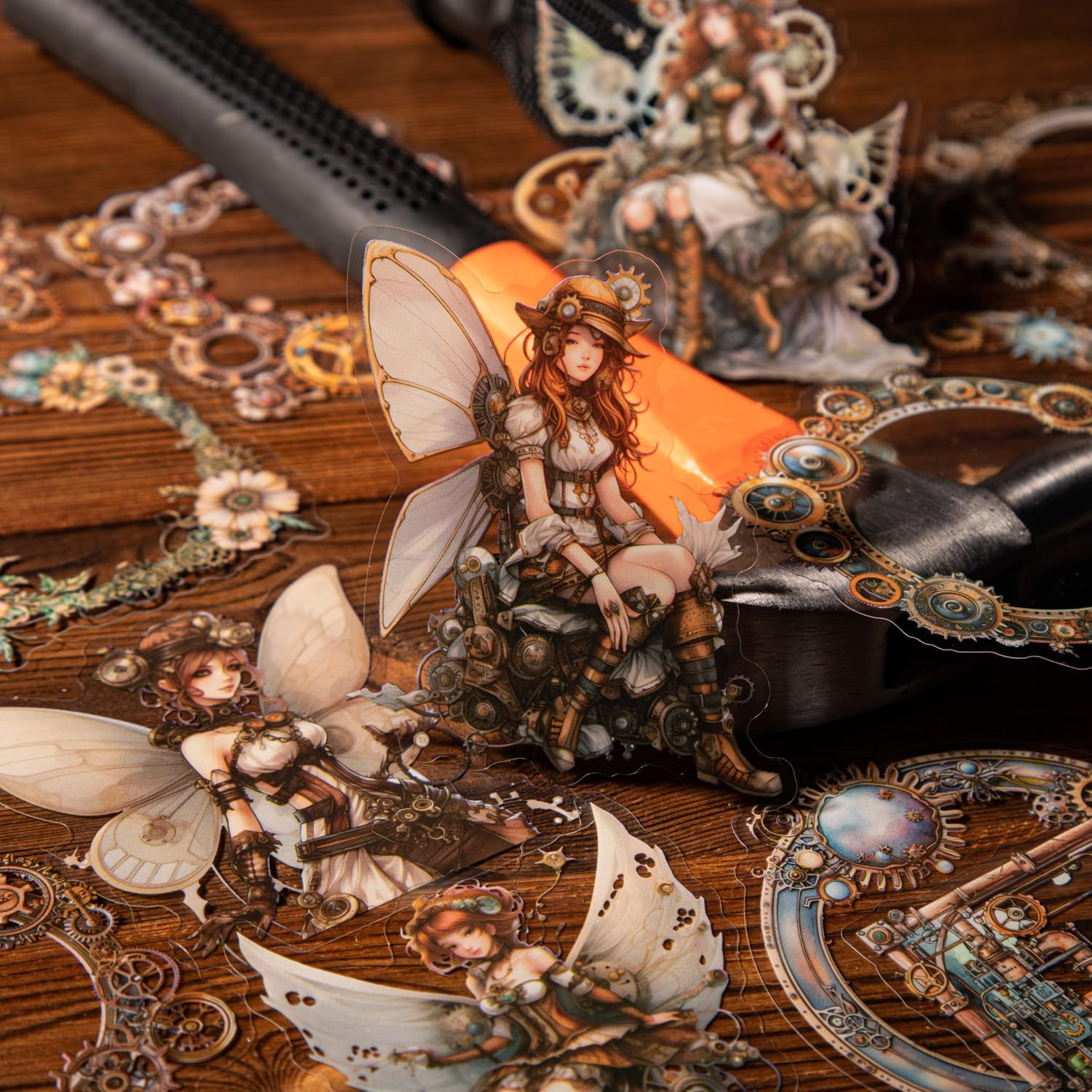 Auriicleaf Steampunk Elf Scrapbook Stickers Set, 120PCS Fairy Ephemera for Scrapbooking, Junk Journaling, Crafting, DIY Projects, Diaries, and Art Supplies image number 1
