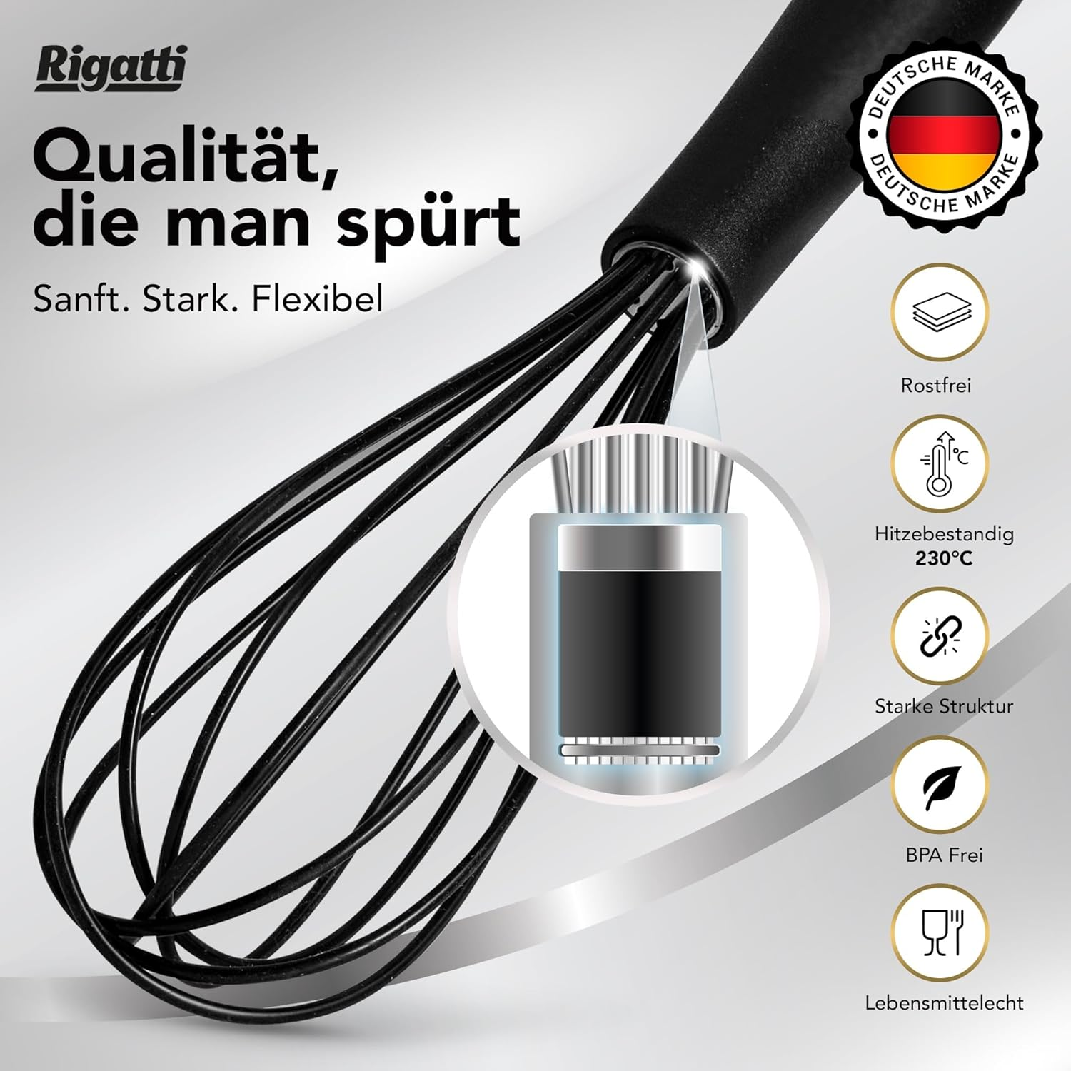 RIGATTI Whisk Set of 3, Stainless Steel Wires with Silicone Cover, Ergonomic Non-Slip Bpa-Free Easy Cleaning, Kitchen Whisk, Baking Cooking Accessories, Kitchen Helper, Spiral Whisk image number 2