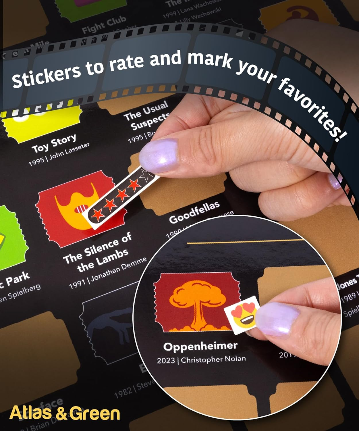 Atlas & Green Top 100 Movies Scratch off Poster | Bucket List Movie Poster | Top Films Scratch Poster + BONUS Accessories: Gift Tube, Scratch Tool & Review Stickers image number 6